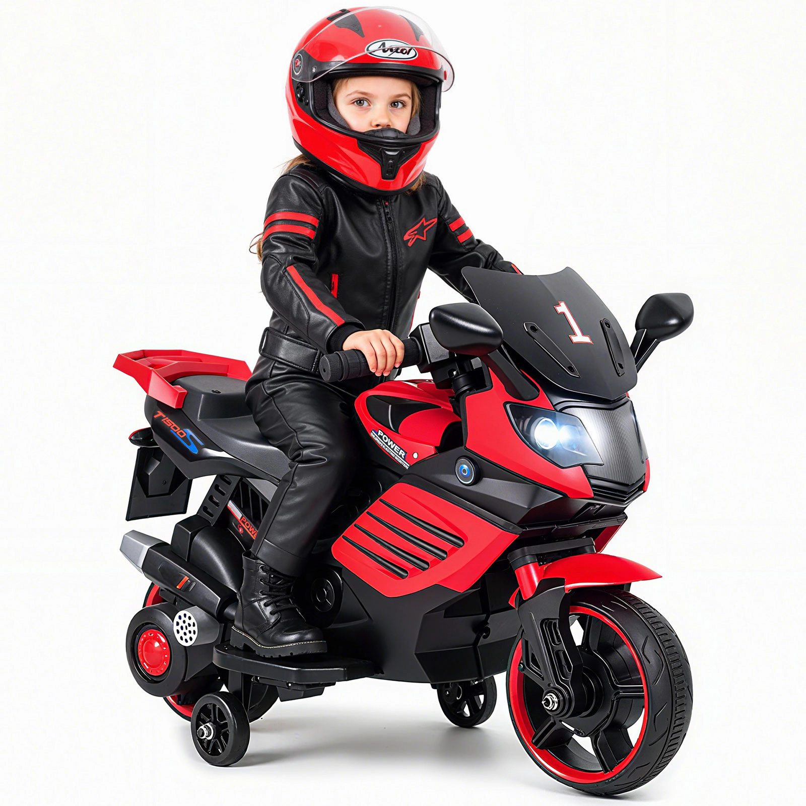 SUGIFT 6V Battery-Powered Kids Motorcycle Ride-On Headlights Music Detachable Training Wheels 55-lb Capacity Ages 3+ 29