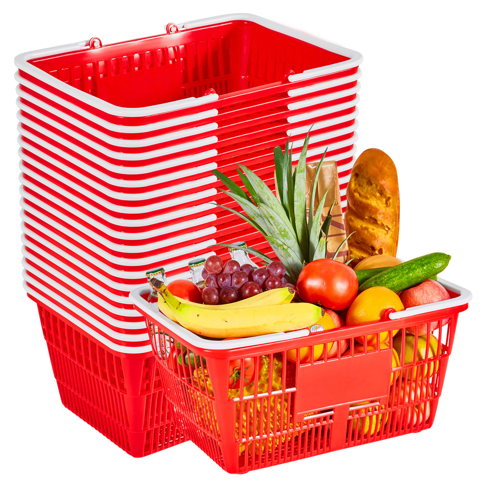 HONGGE Shopping Baskets, Stackable Grocery Baskets with Handles, Dense Mesh Structure, Portable for Grocery, Retail