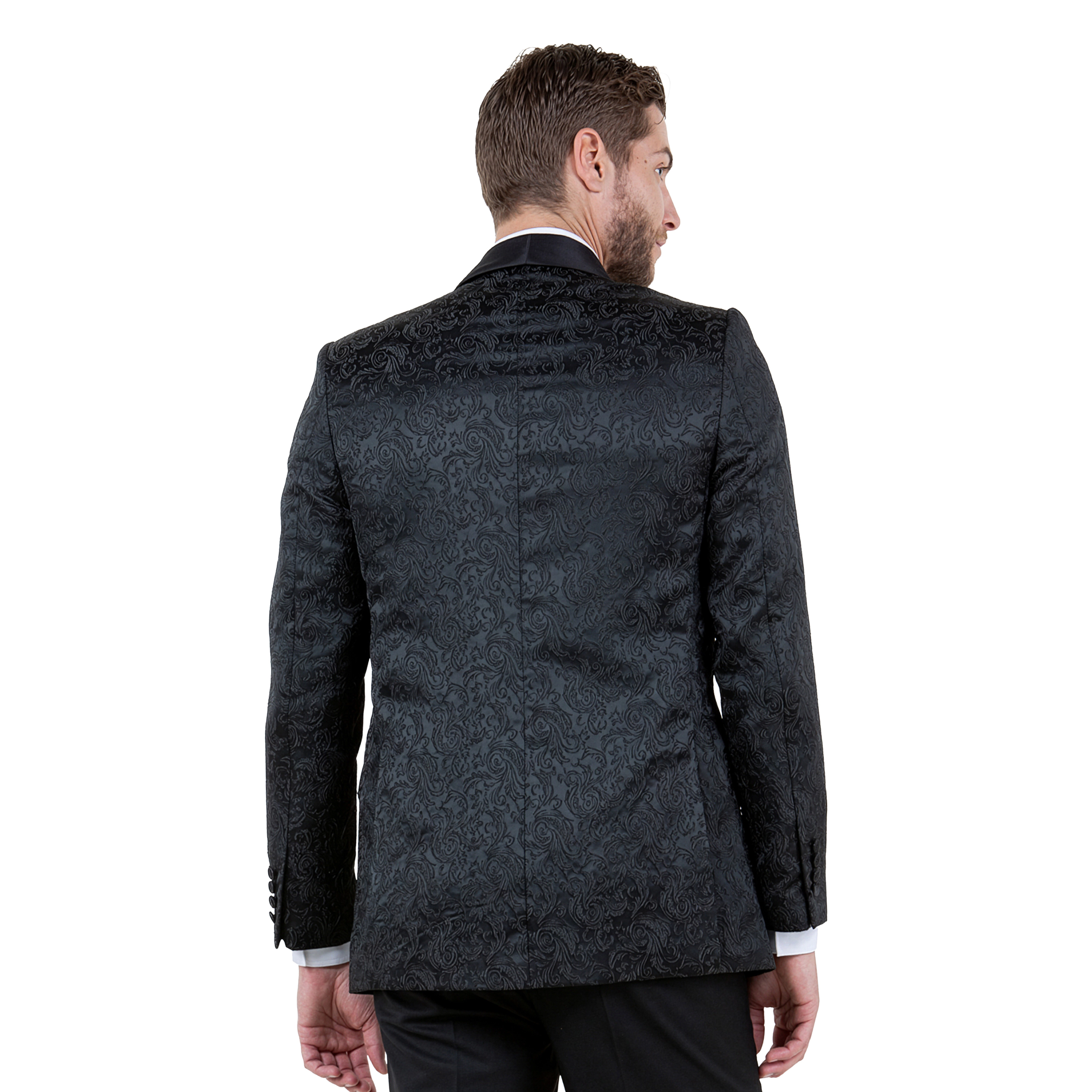 Tazzio Mens Paisley Satin Shawl Collar Tuxedo Jacket