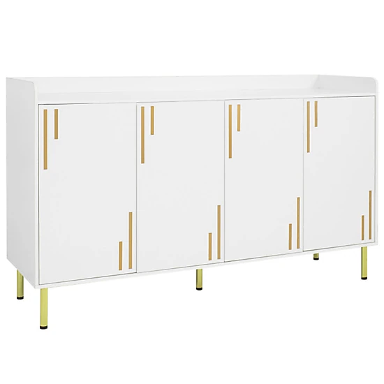 SUGIFT 55-in 4 Doors 5 Metal Legs Gold-Tone Handles Credenza Buffet Cabinet 16-in D x 33-in H 100-lb Capacity White
