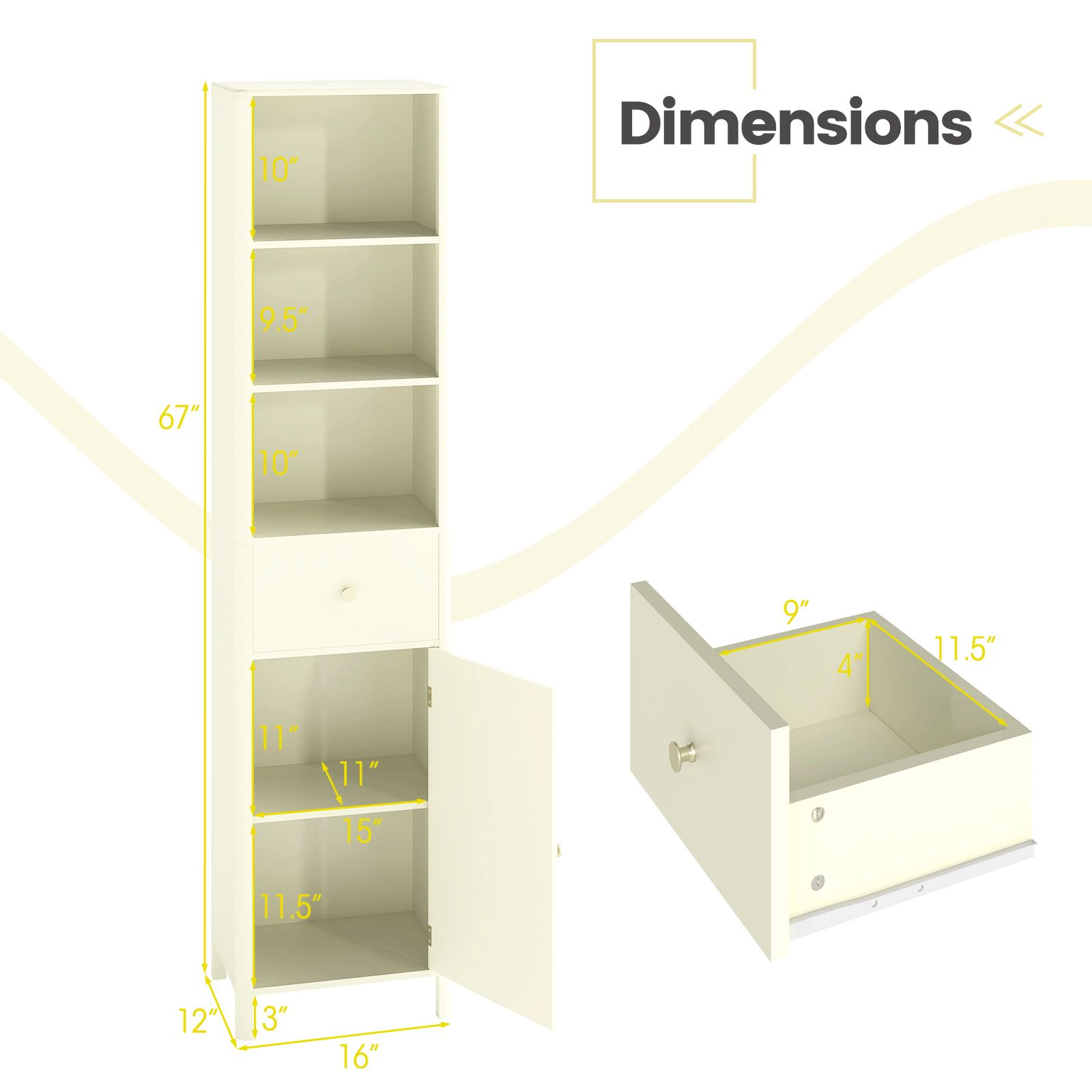 SlickBlue Modern Floor Cabinet with Drawer and Adjustable Storage Space