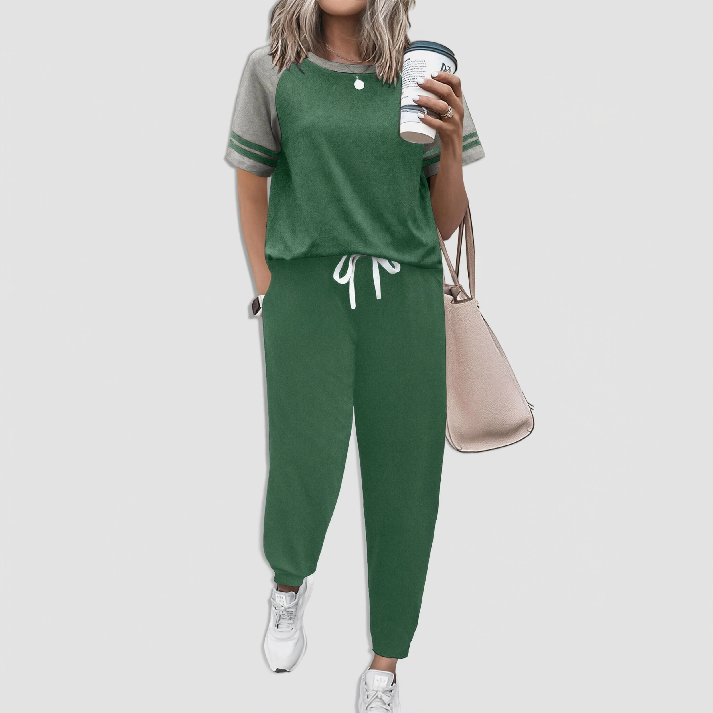 Ekouaer Lounge Sets for Women Two Piece Pajama Set Short Sleeve Crewneck Jogger Outfits