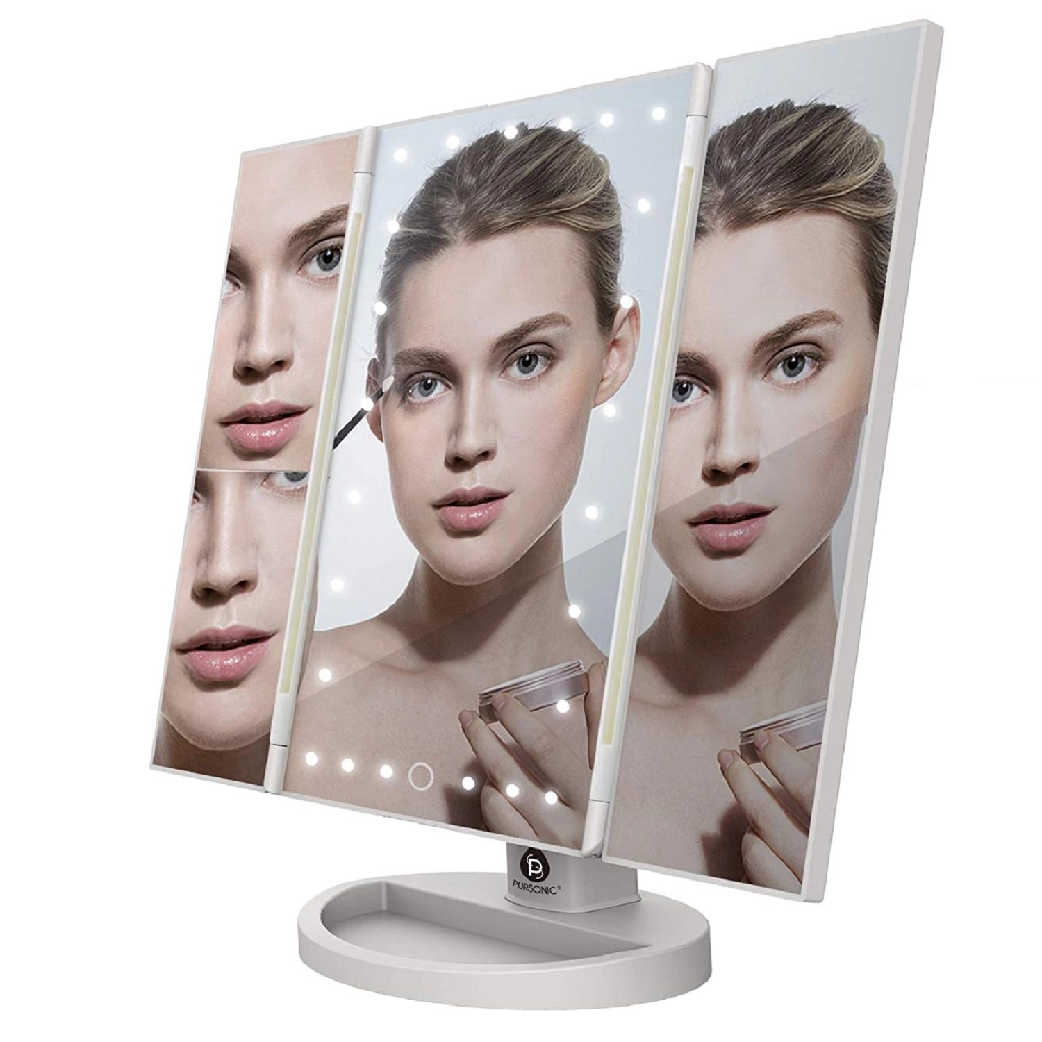 Pursonic Women's LED Lighted Tri-Fold Vanity Makeup Mirror