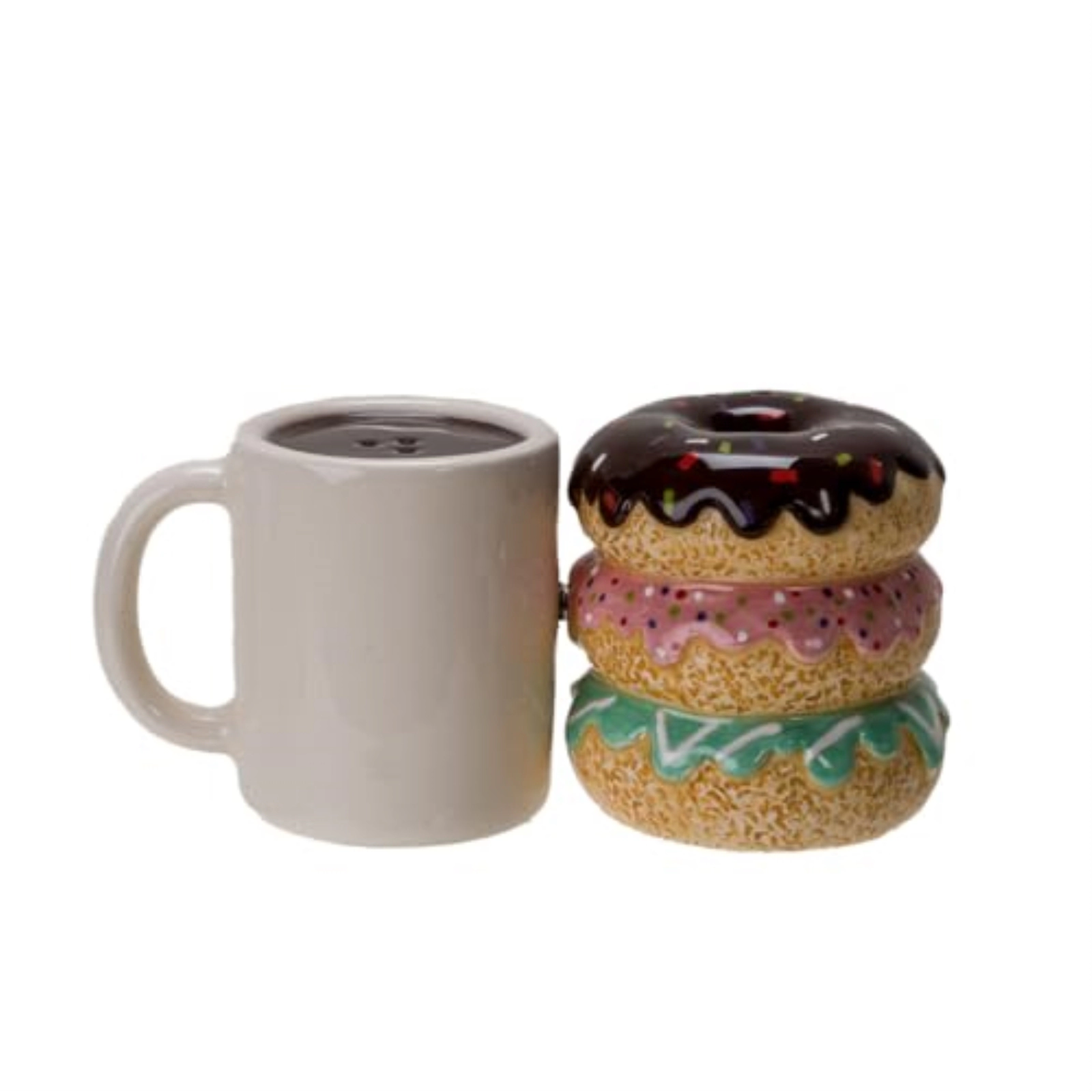 Pacific Giftware Morning Brew Hot Coffee and Donut Shop Ceramic Magnetic Salt and Pepper Shaker Set