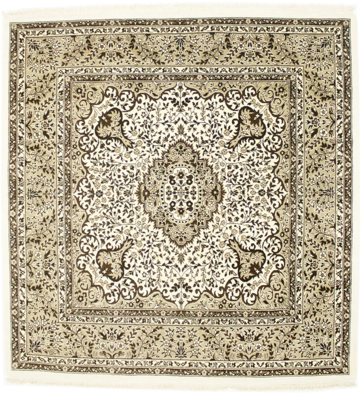 Magic Rugs Cream Floral Kirman 6'3X6'5 Oriental Rug