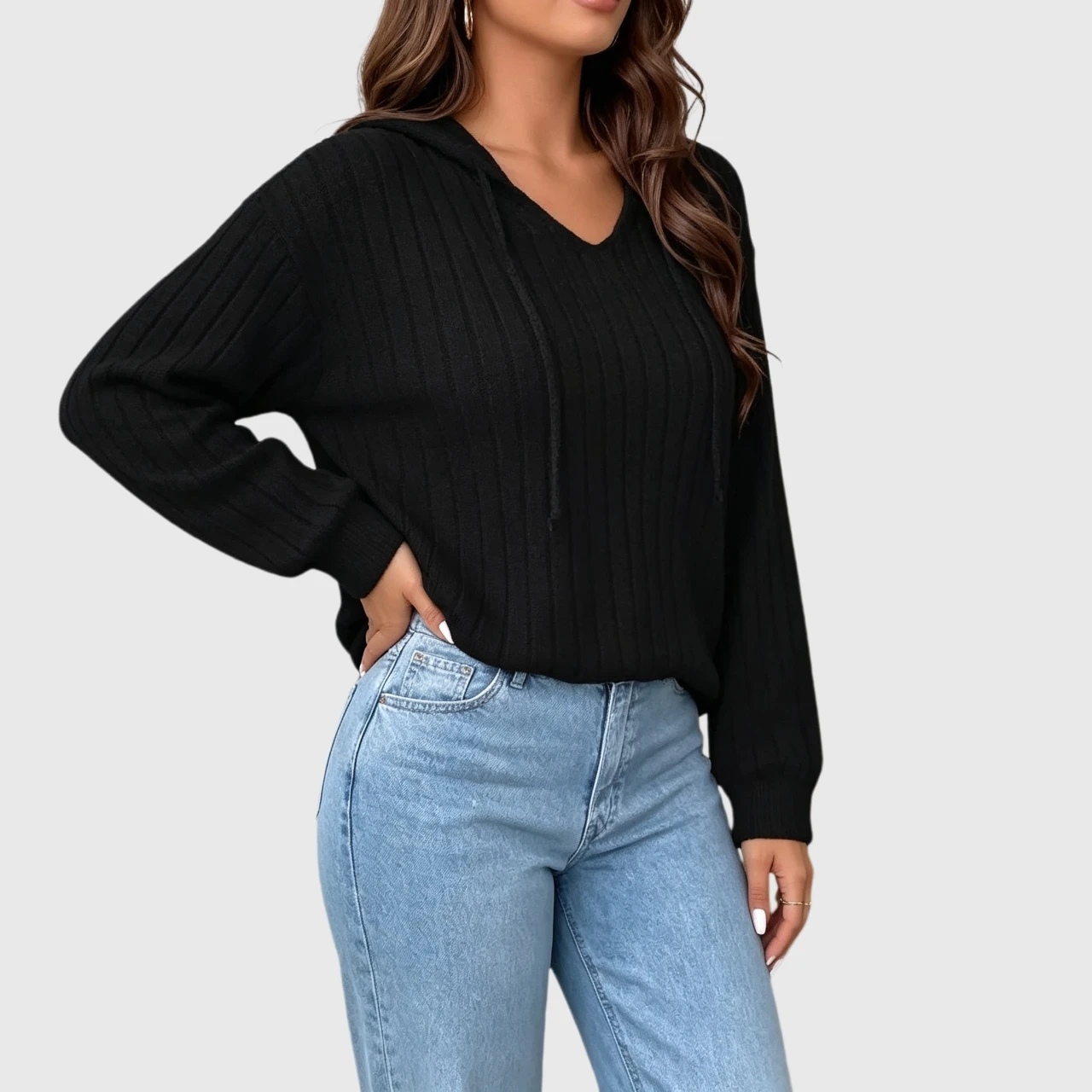 YesFashion Womens Plus Long Sleeve Hoodie Casual V Neck Hooded Drawstring Shirts Tops