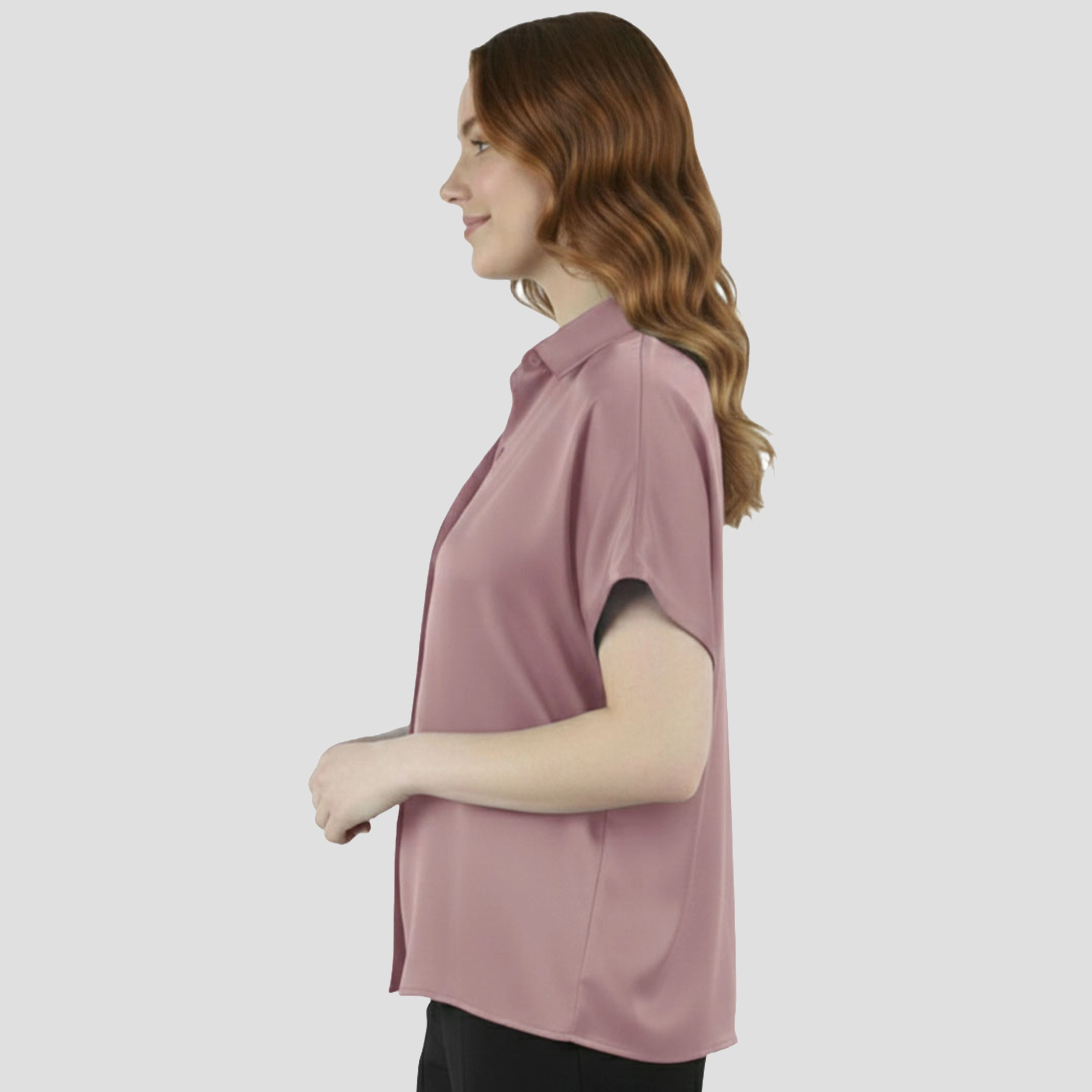 Artyska Women’s Satin Short Sleeve Button-Down Shirt – Relaxed Fit Collared Blouse