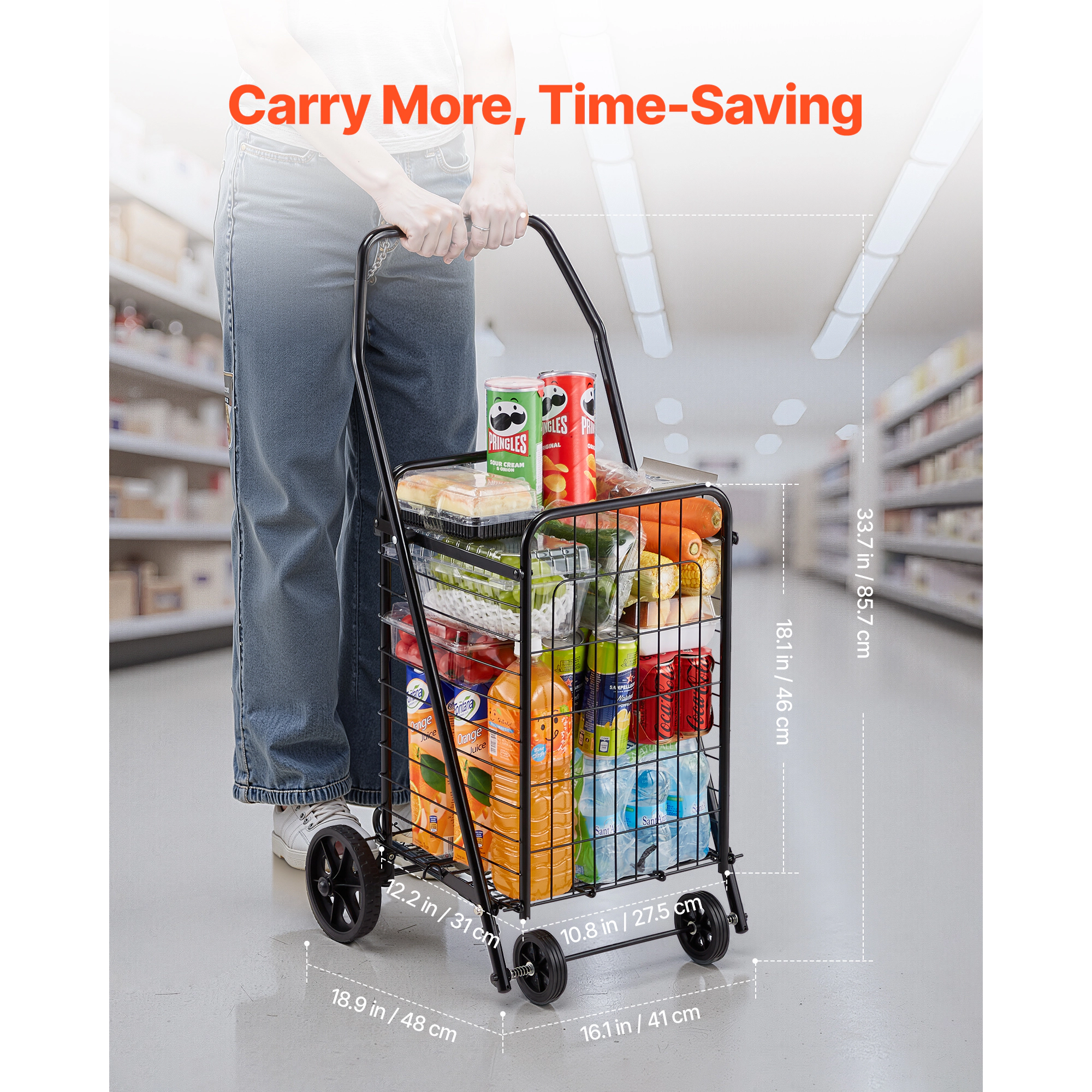 HONGGE Heavy Duty Laundry Cart with Swivel Wheels, Large Load Capacity Shopping Basket for Grocery Camping Luggage