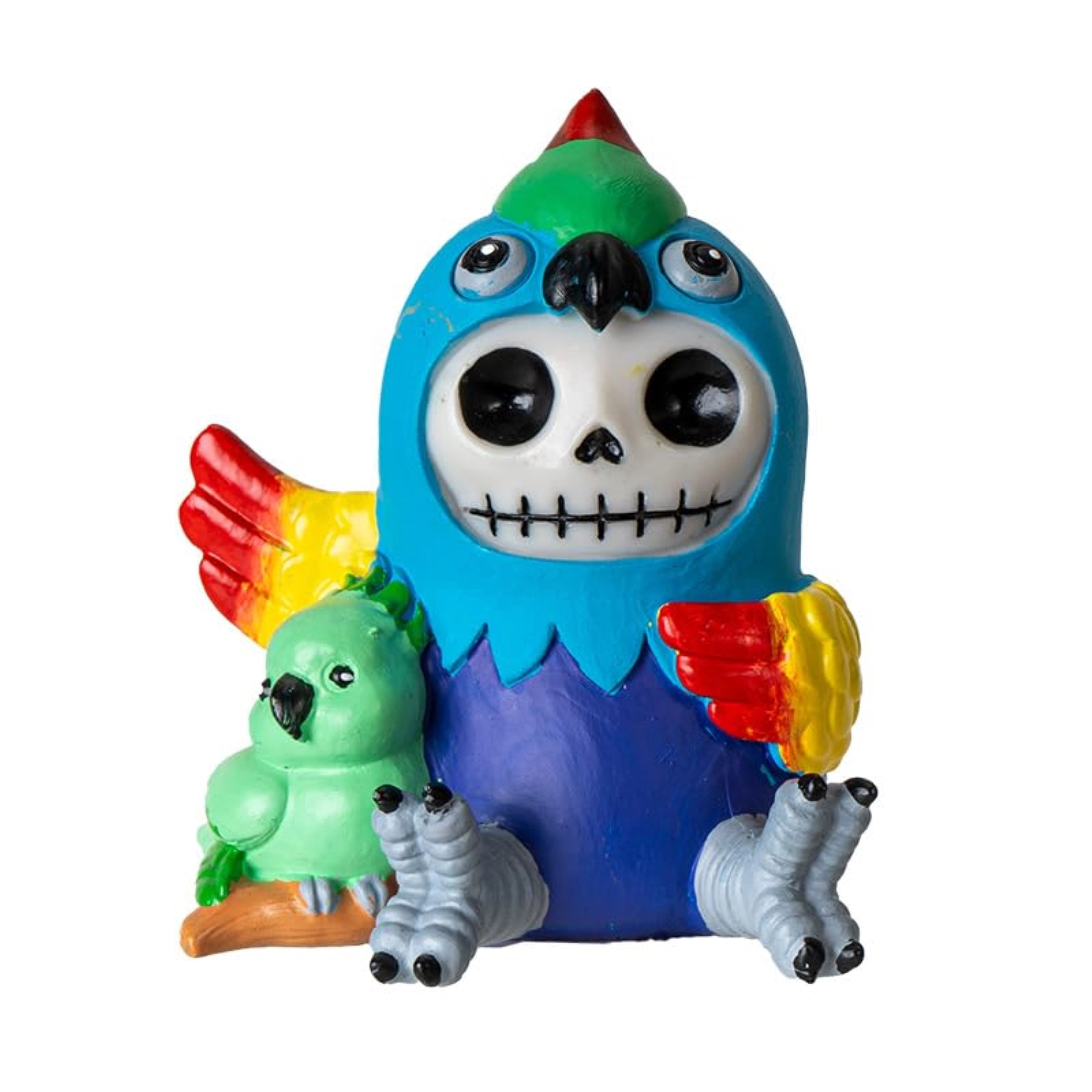 Pacific Giftware Polly Furrybones Figurine Skeleton in Colorful Parrot Costume with Cute Parrot Friend 3.19 Tall