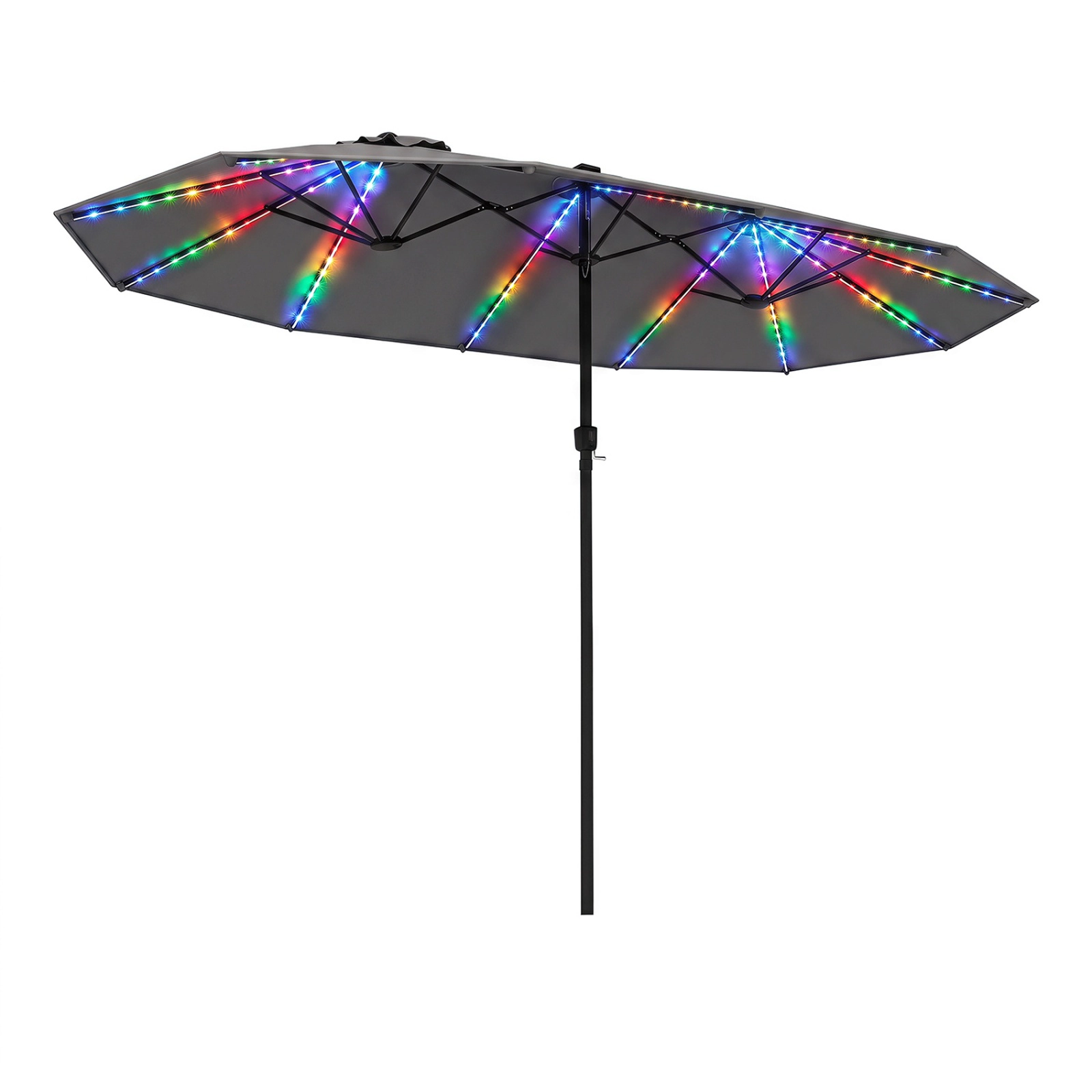SUGIFT 15.5-ft Gray Rectangular Solar LED Patio Umbrella, 12 Reinforced Ribs, Crank Lift