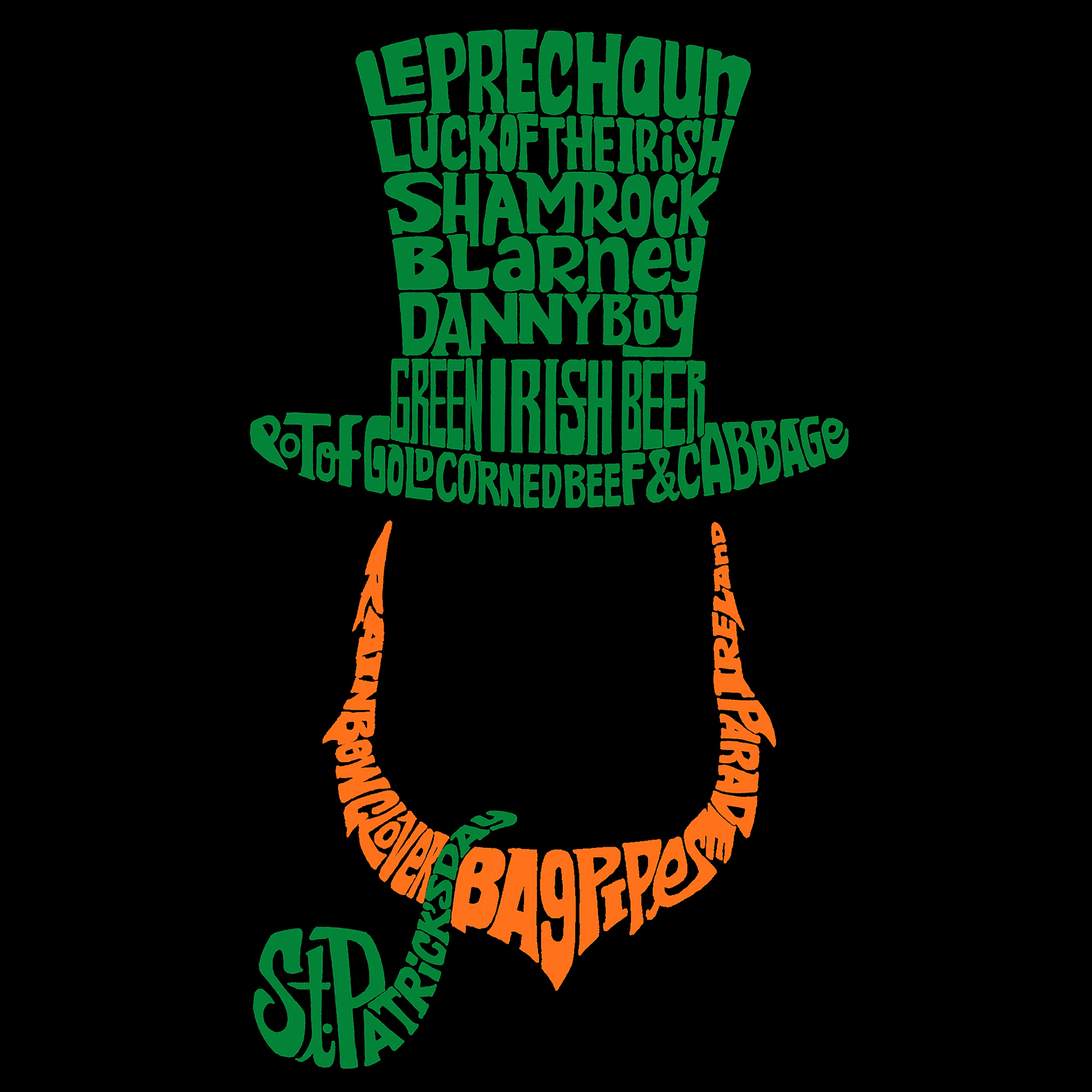 LA Pop Art Men's Leprechaun Word T-Shirt - 100% Cotton, Crew Neck