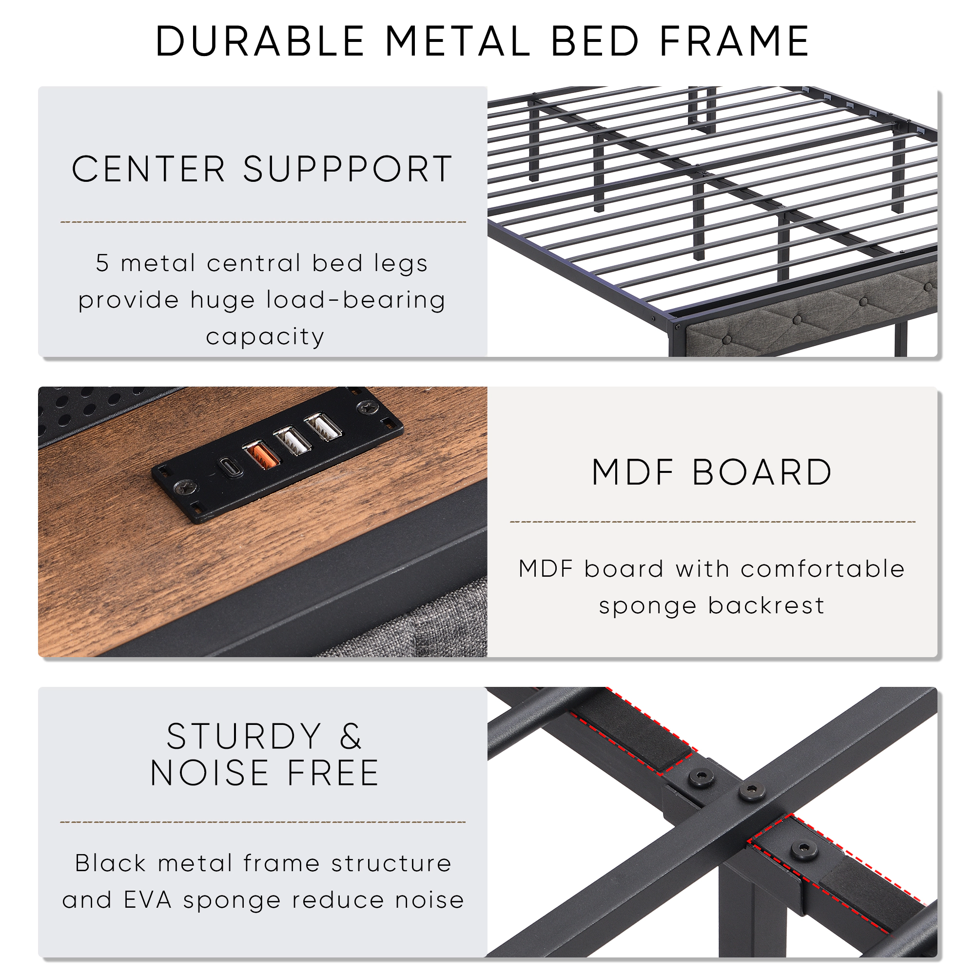 Flynama Full Upholstered Storage Bed with LED Headboard & Charging Station, Dark Gray