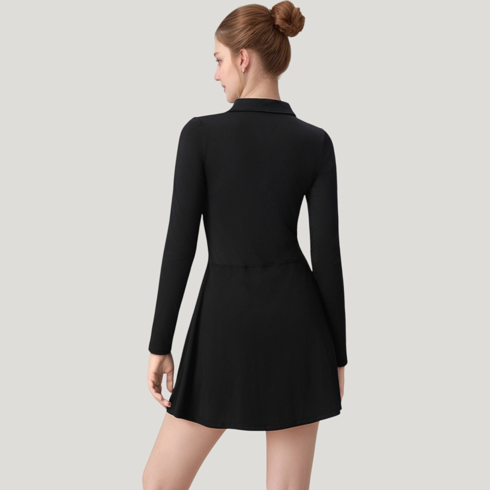 Anna-Kaci Women's Active Dress with Zip Front Closure and Pointed Collar