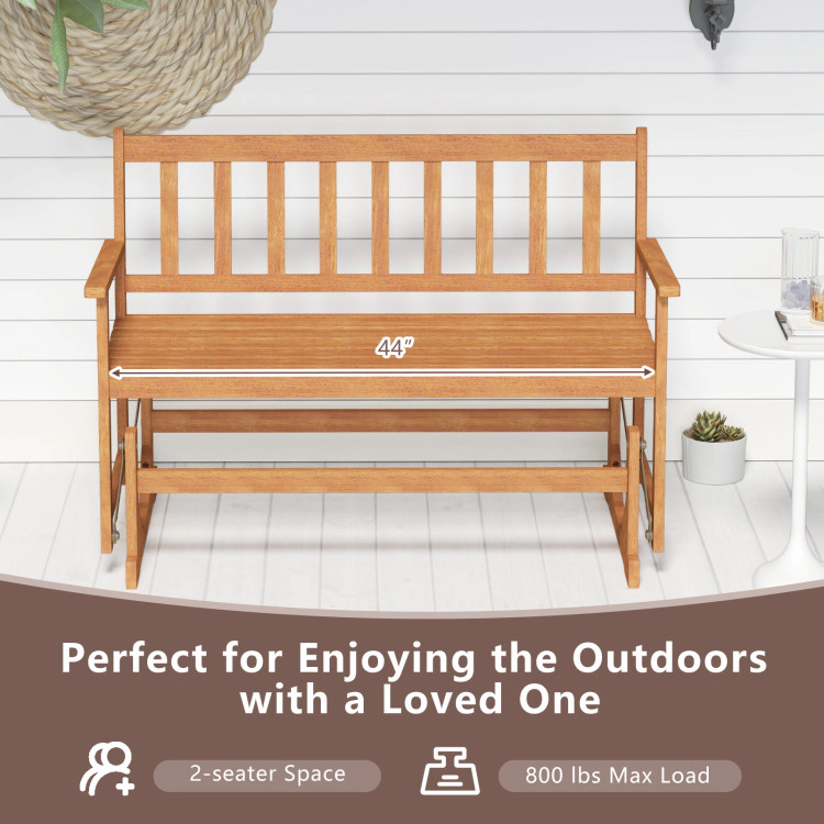 Hivvago 2-Person Outdoor Acacia Wood Glider Bench Patio Swing Rocking Loveseat