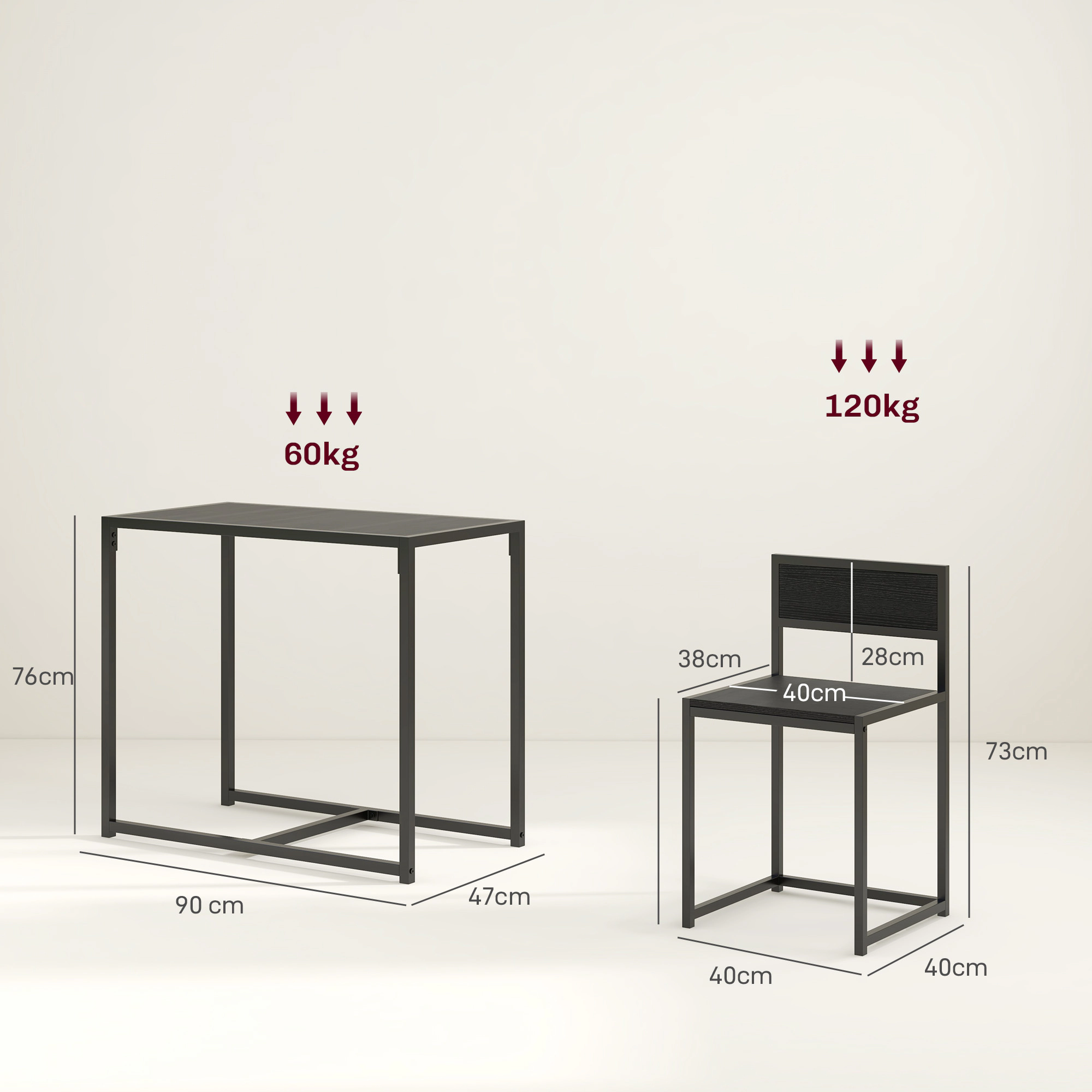HONGGE 3-Piece Industrial Dining Table Set 2 Kitchen and Chairs Room
