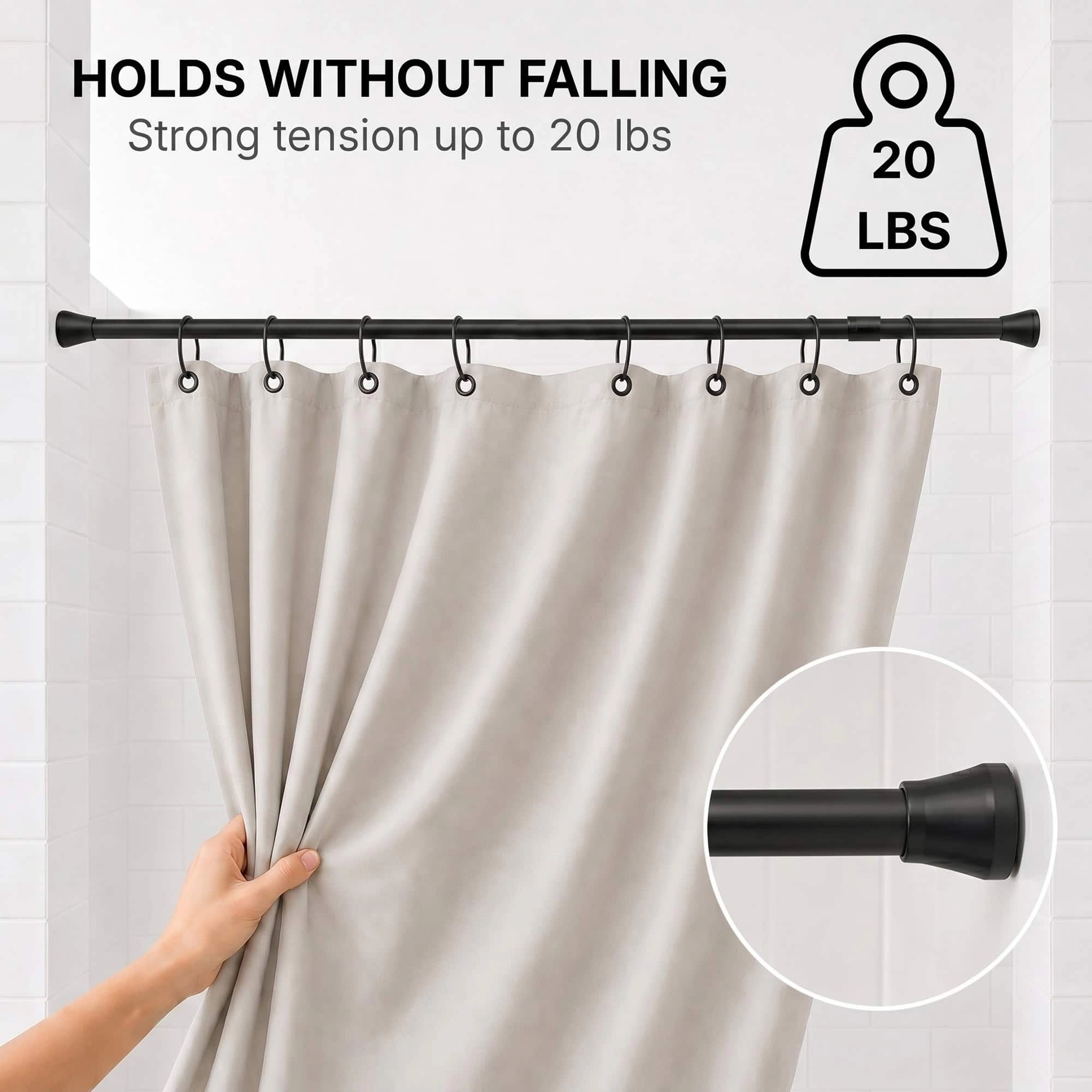 Evideco French Home Goods Adjustable Tension Shower Rod 43-79 in, 1" Diameter, No-Drill Chrome Finish