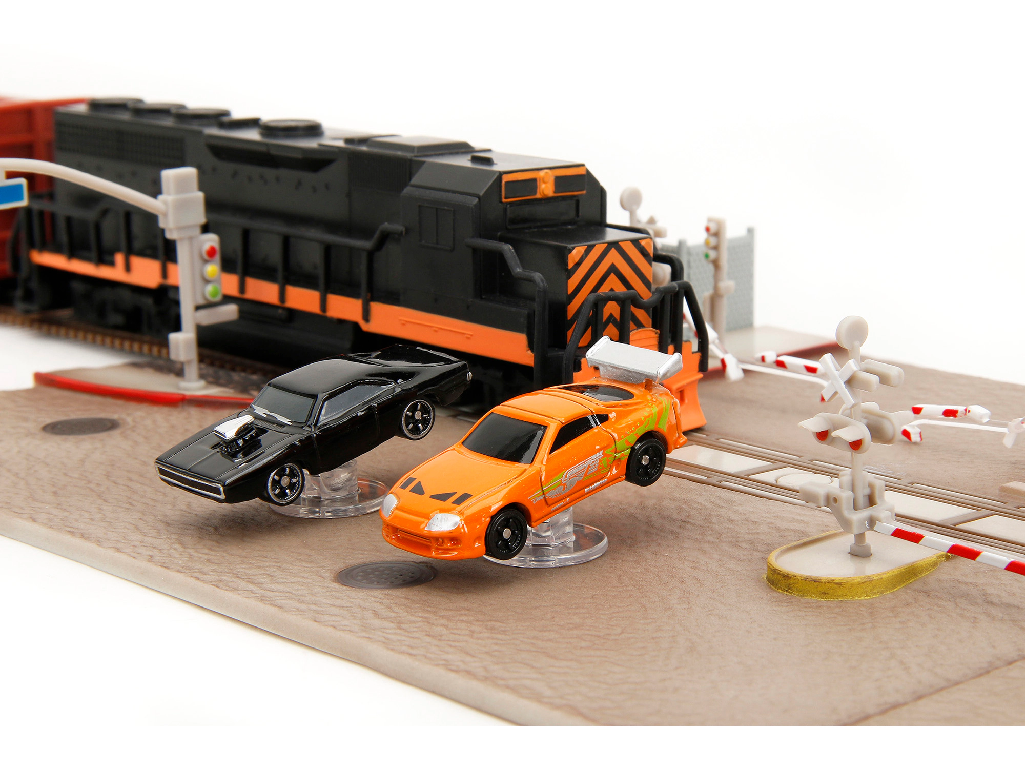 Jada "Fast & Furious" Final Race Diorama with Toyota Supra Orange and Dodge Charger Black "Nano Scene" Series
