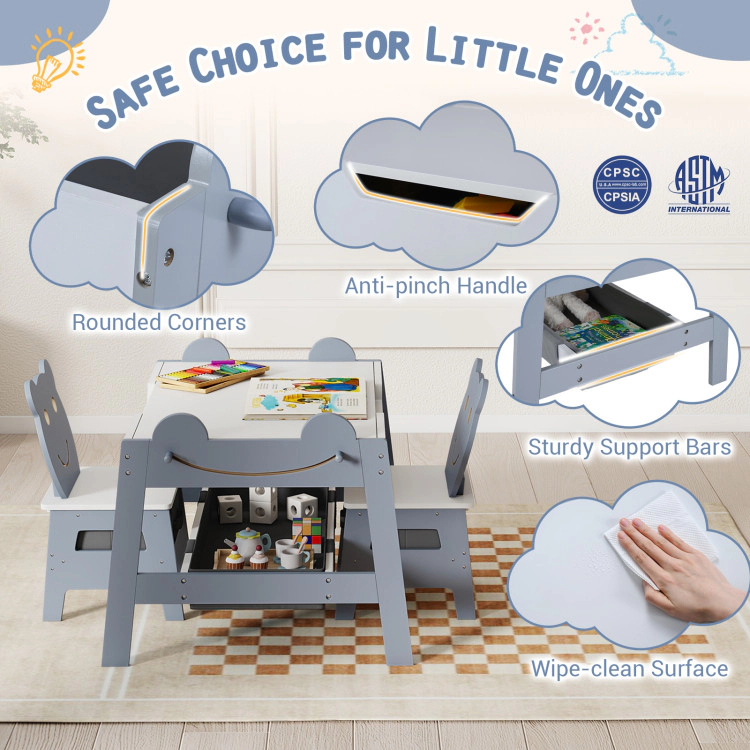 Hivvago 5-In-1 Toddler Table And 2 Chairs Cute Art Desk Set With Reversible Chalkboard Whiteboard