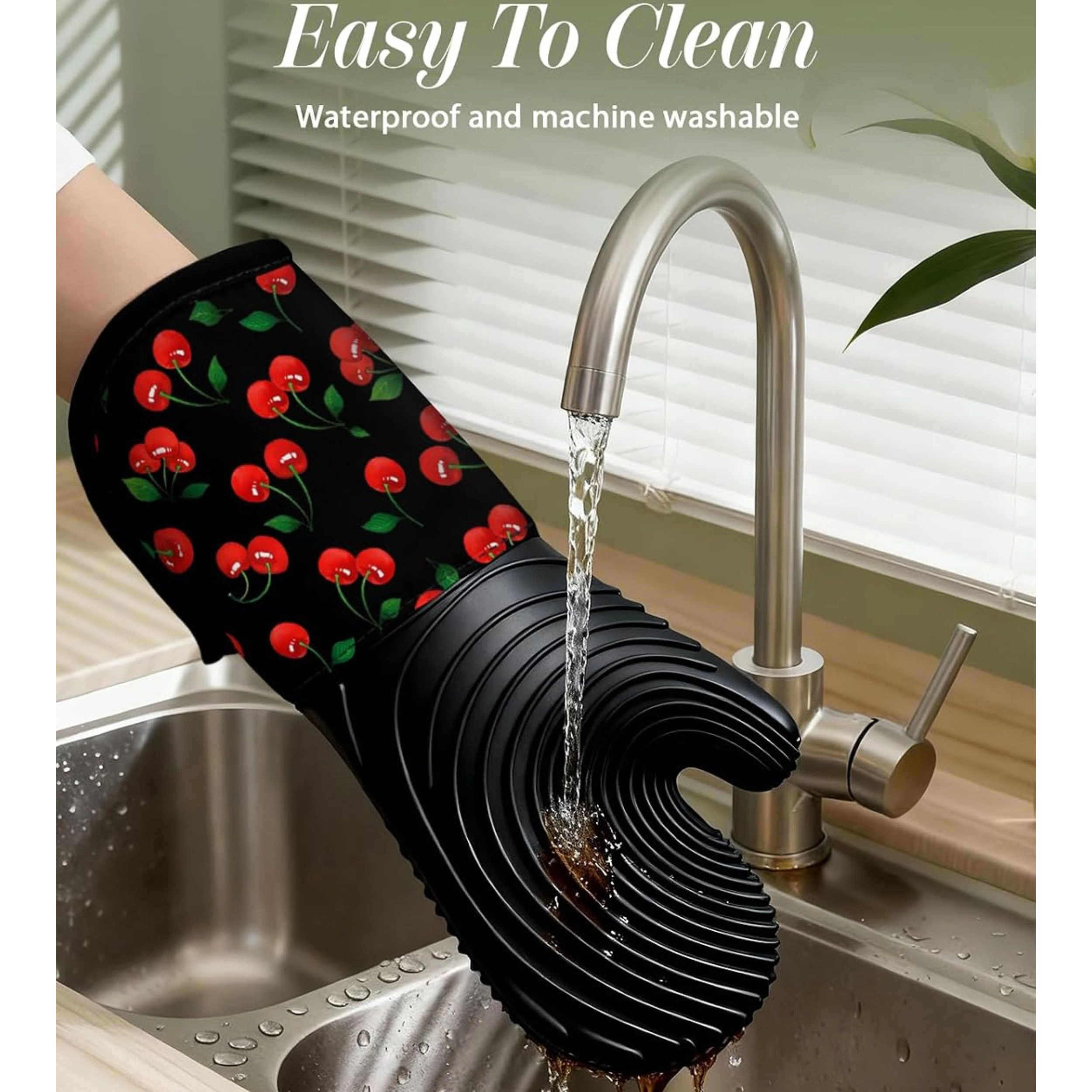 Stock Preferred Pack of 2 Long Silicone Oven Mitts with Cotton Lining and Nonslip Grip
