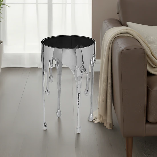 The Urban Port Capri Side End Table, 24.75 Inch Round Glass Top ...