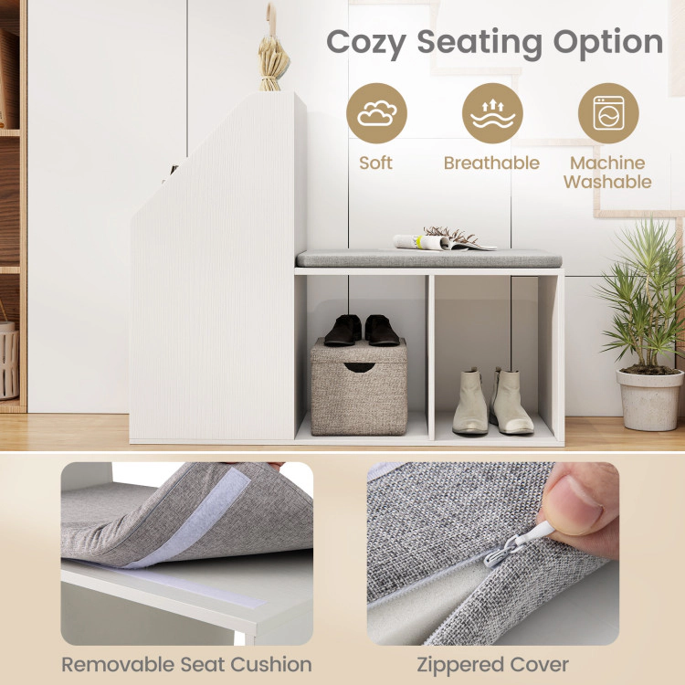 Hivvago Shoe Storage Bench with Removable Seat Cushion and 6 Storage Compartments