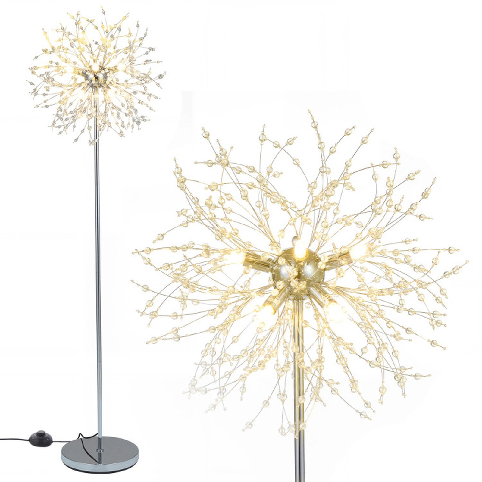 SUGIFT 63-in Dandelion Acrylic Crystal Floor Lamp with Foot Switch Weighted Base and 6.9-ft Cord
