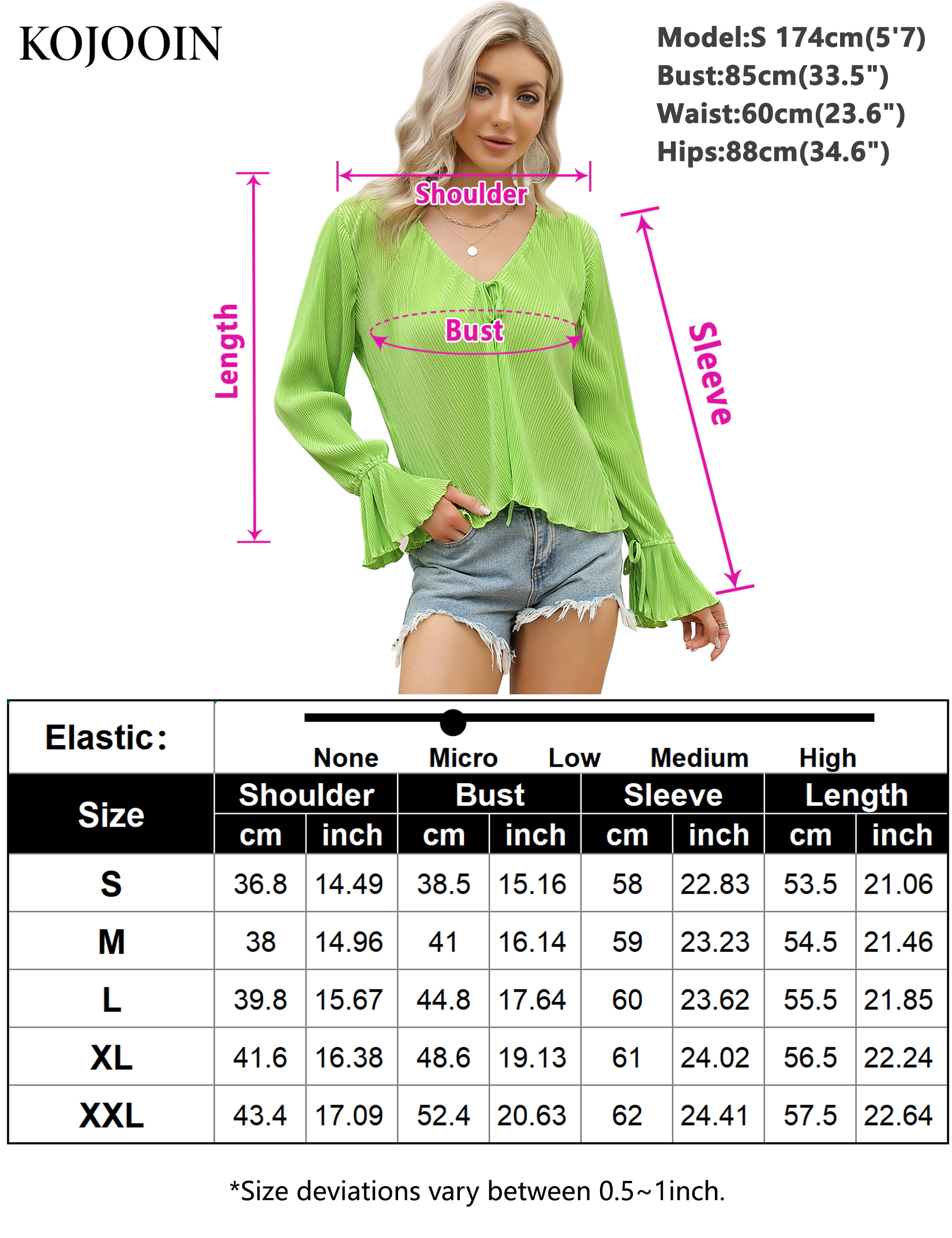KOJOOIN Women's Bell Sleeve Tie Front Cardigan V Neck Long Pullover Y2k Cute Shirt