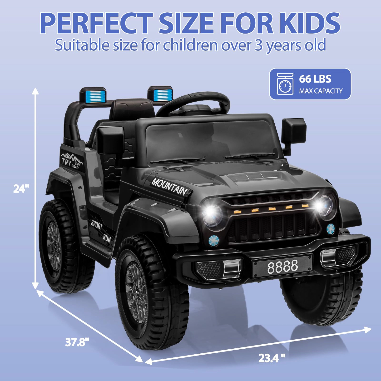 12V Kids Ride On Truck, 2-Seater Electric Car w/Remote Control, 35W Motors, 3 Speeds, Music, LED Lights, Suspension