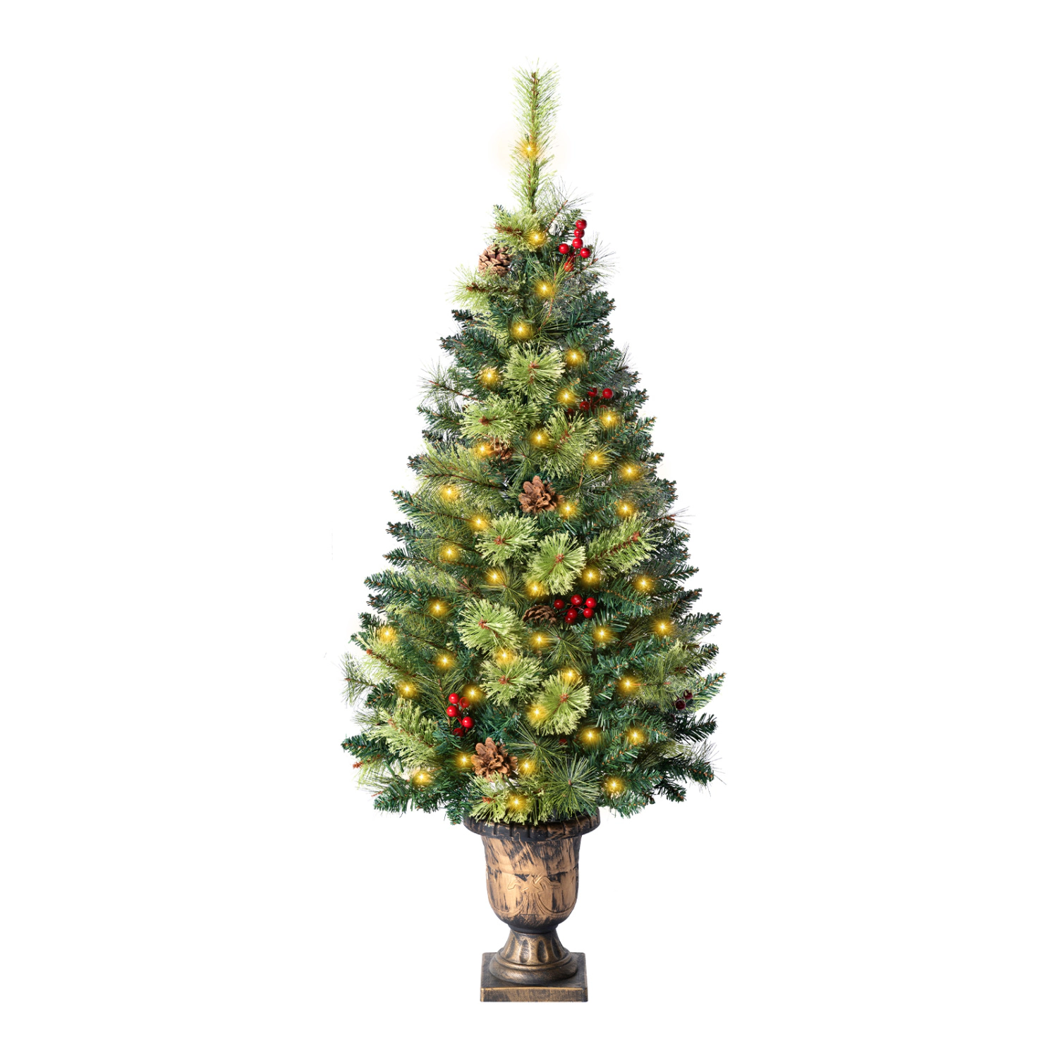 LJG LED Christmas Tree with Red Berries Pine Cones