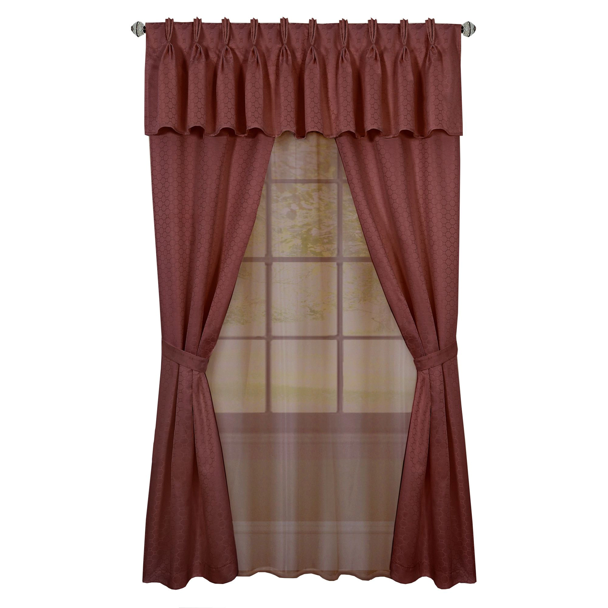 Kate Aurora Complete 6 Piece Attached Custom Jacquard & Sheer Window Curtain Set