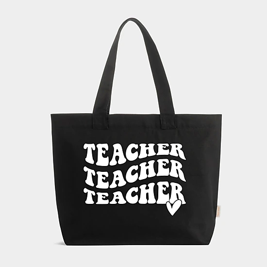 Simply Sage Market - Zippered Canvas Tote - Teacher Stacked Wavy Heart