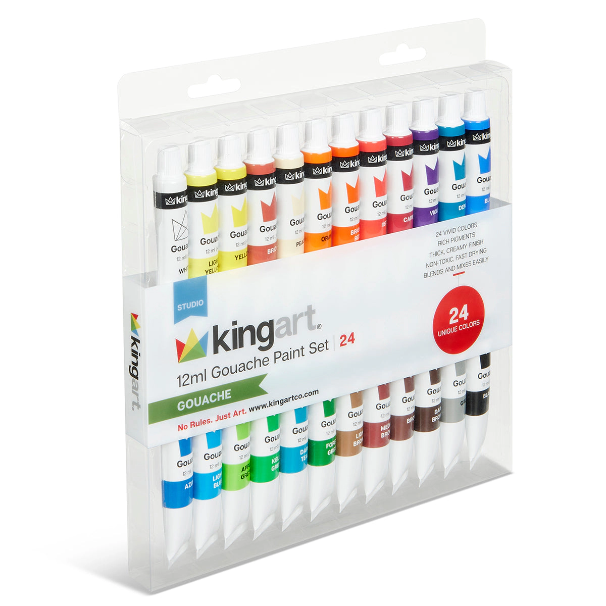 KINGART® Studio Gouache Paint Set 24 Colors, 12ml Tubes
