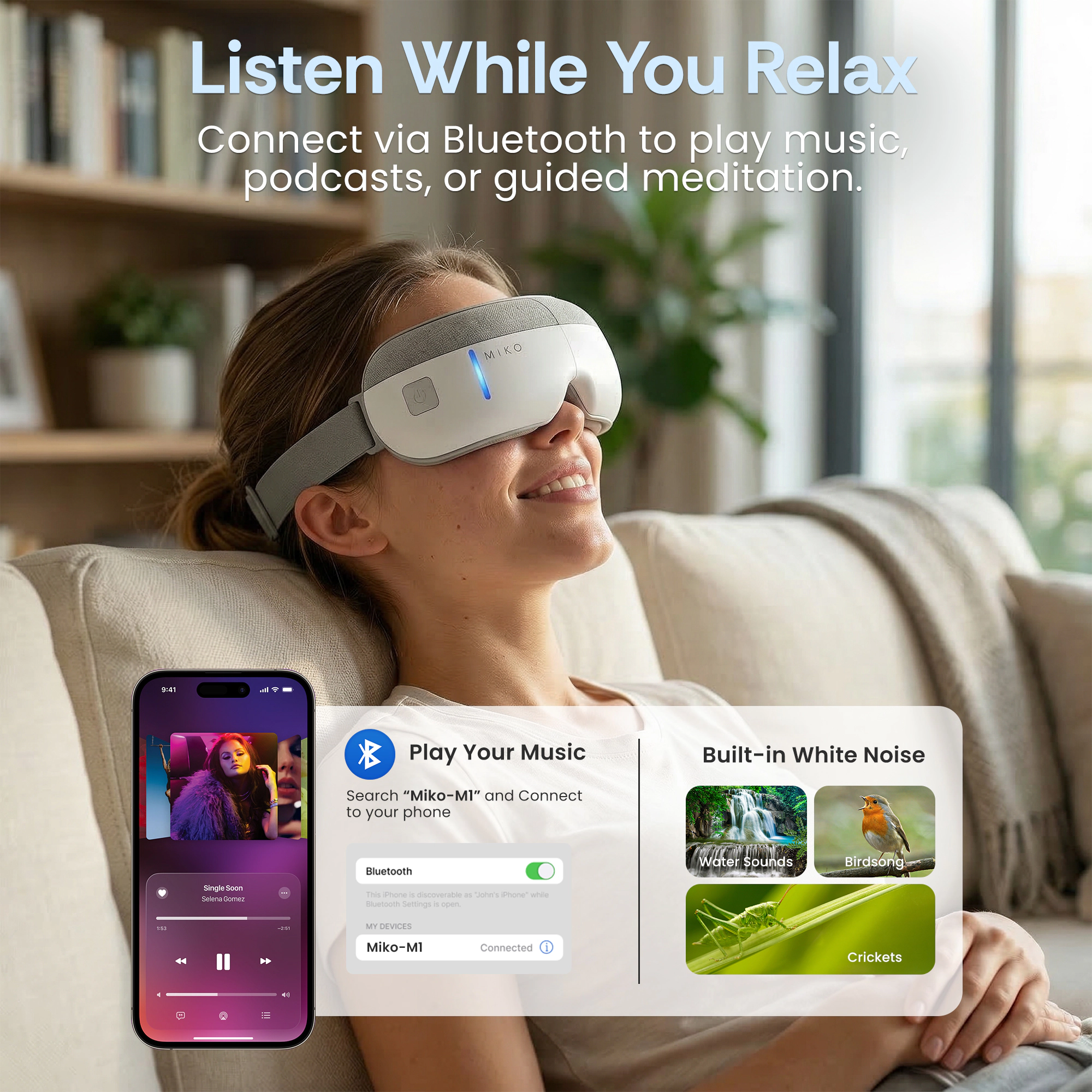 Miko Gaze Eye Massager with Heat, Air Pressure, 4 Massage Modes & Bluetooth Music