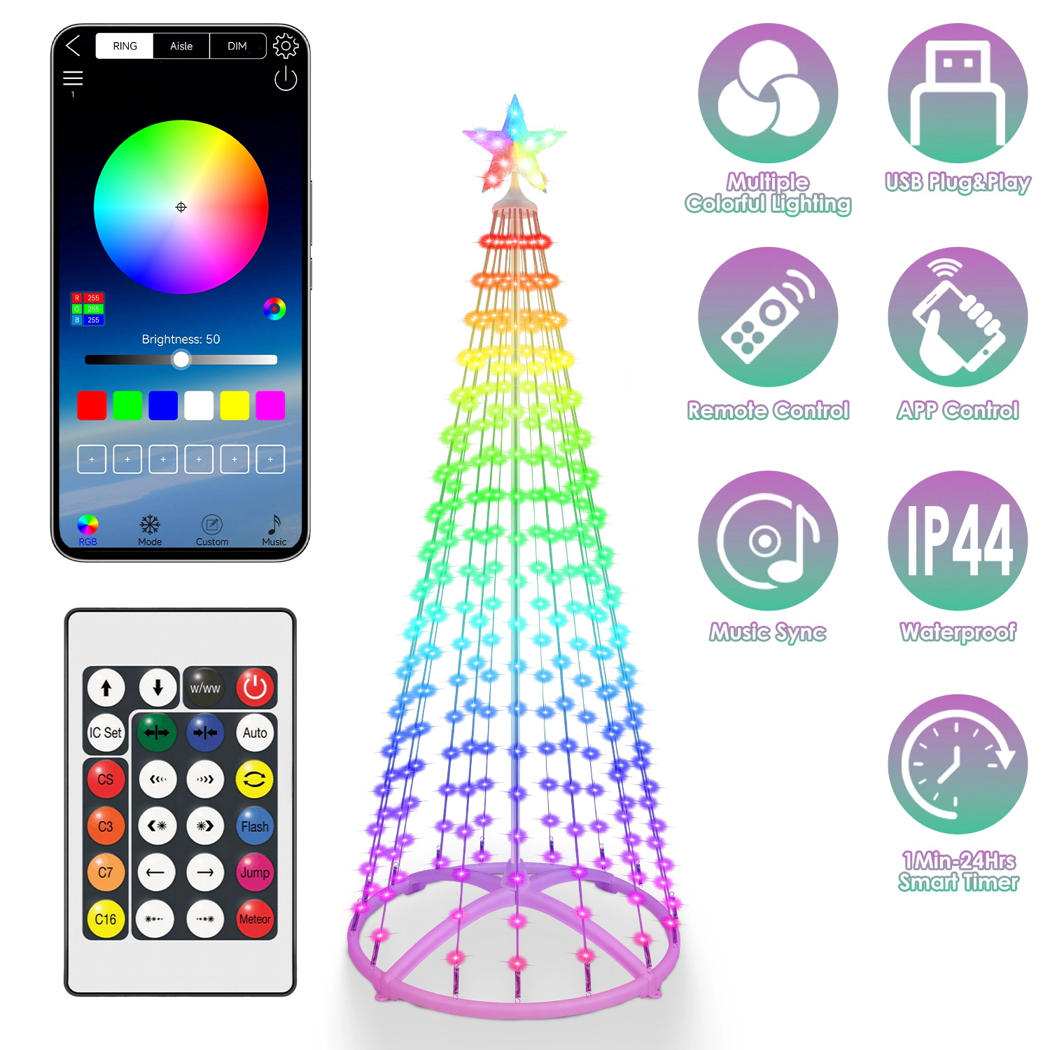 GBruno LED Smart Christmas Cone Tree With App Control