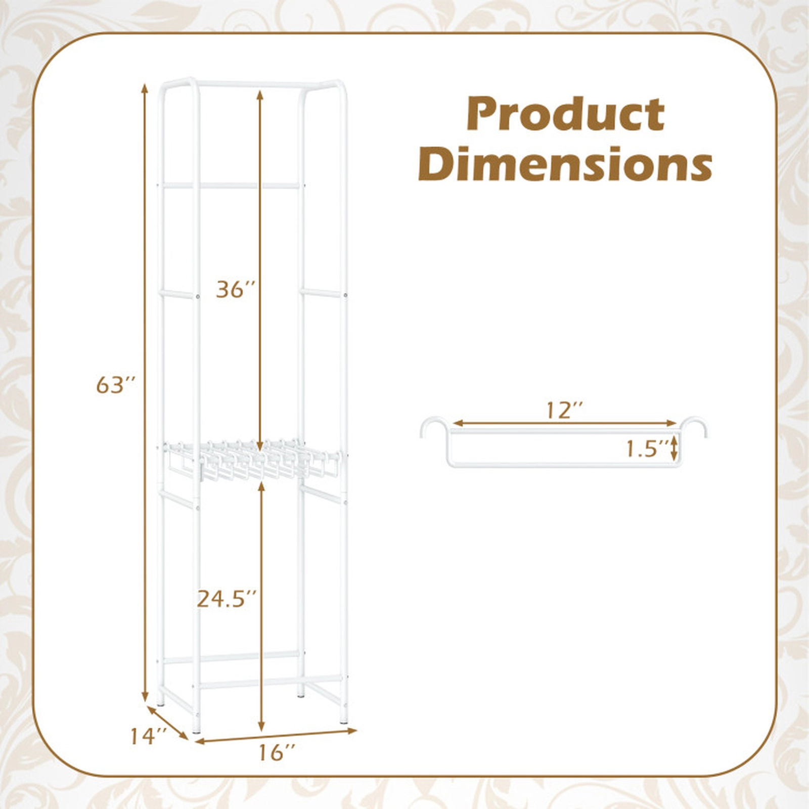 SUGIFT Slim Coat Rack White Freestanding Garment Organizer with 8 Hanging Rods