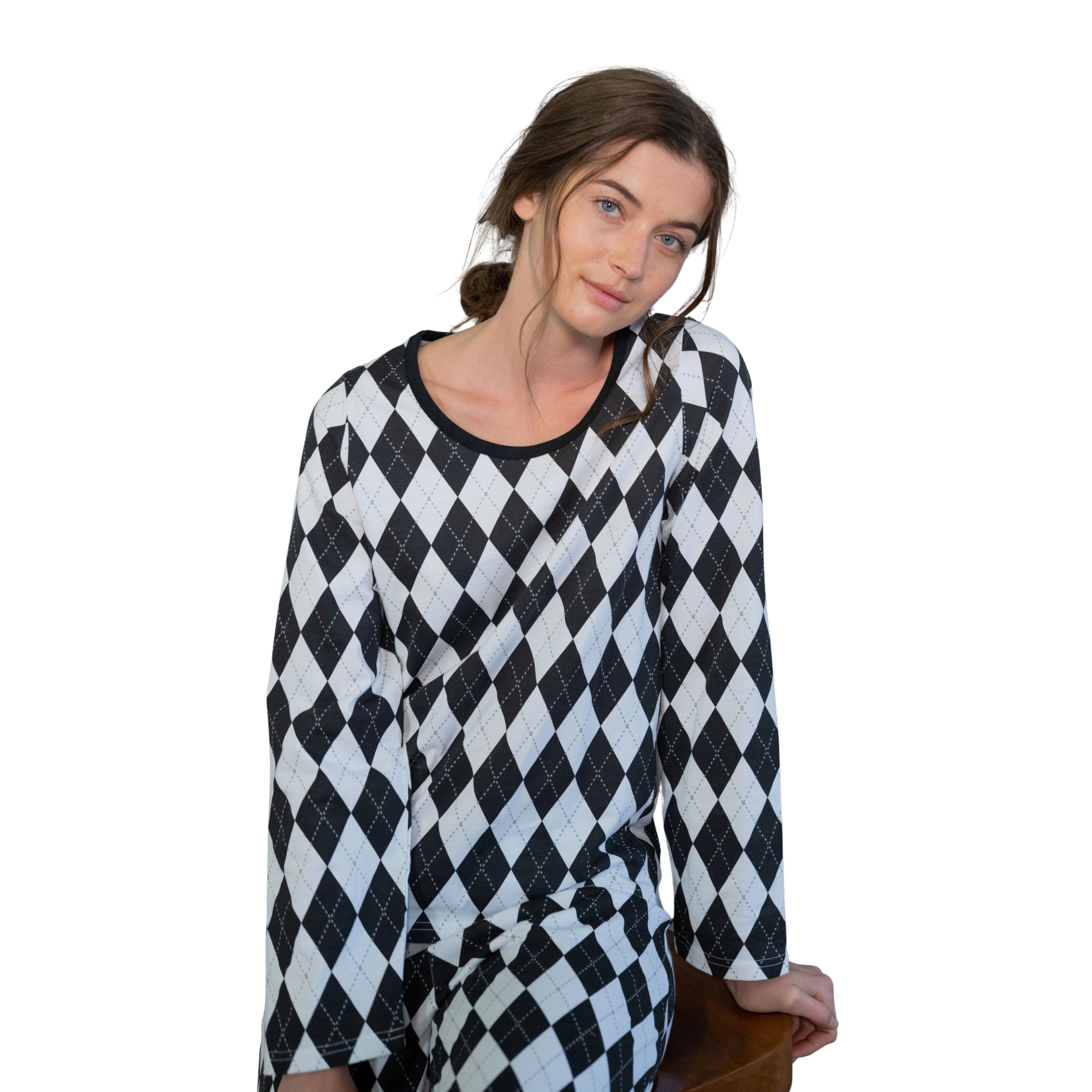 Leveret Womens 2-Piece Argyle Cotton Loose Fit Pajama Set