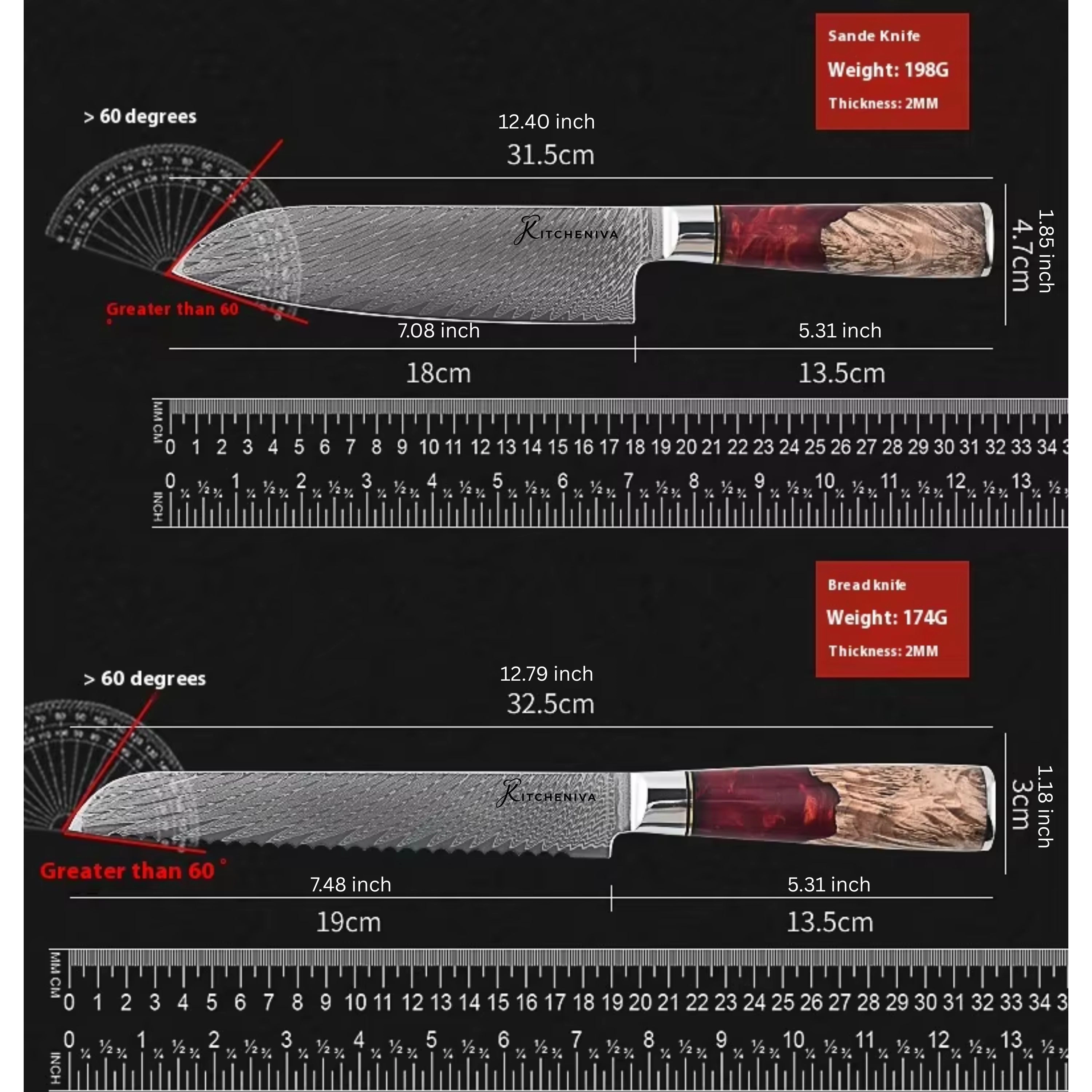 Kitcheniva 6-Piece VG10 Core  Japanese Style Knife Set With Wood Resin Handle