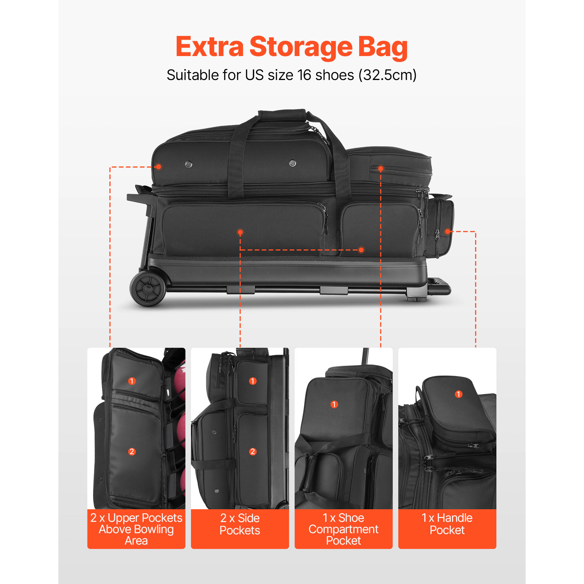 HONGGE Bowling Ball Bag, Double Roller Bowling Bag with Wheels