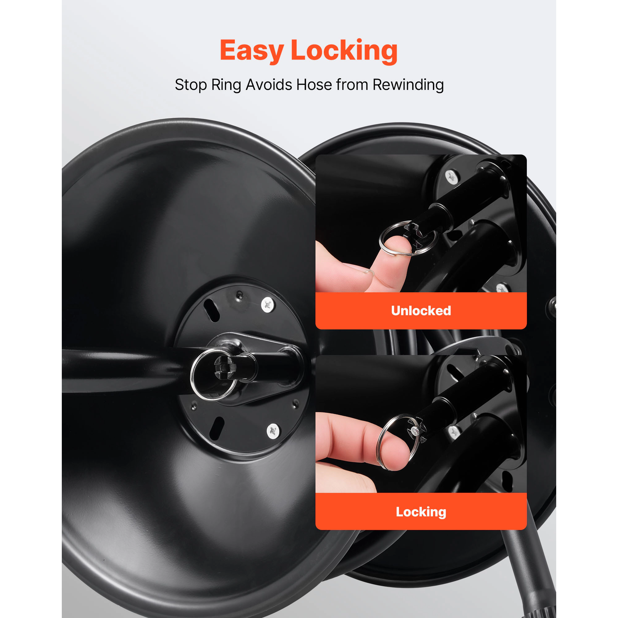 HONGGE Pressure Washer Hose Reel Retractable Power Heavy-Duty Steel Washer Hose Reel 4000PSI Max Auto-Rewinding