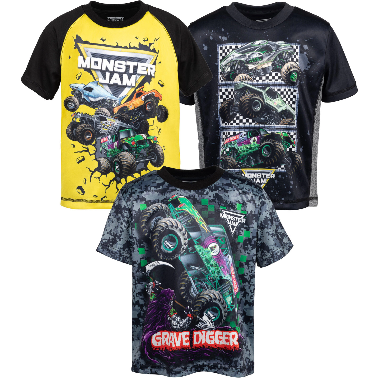 Monster Jam Boys' 3-Pack Short Sleeve Athletic T-Shirts