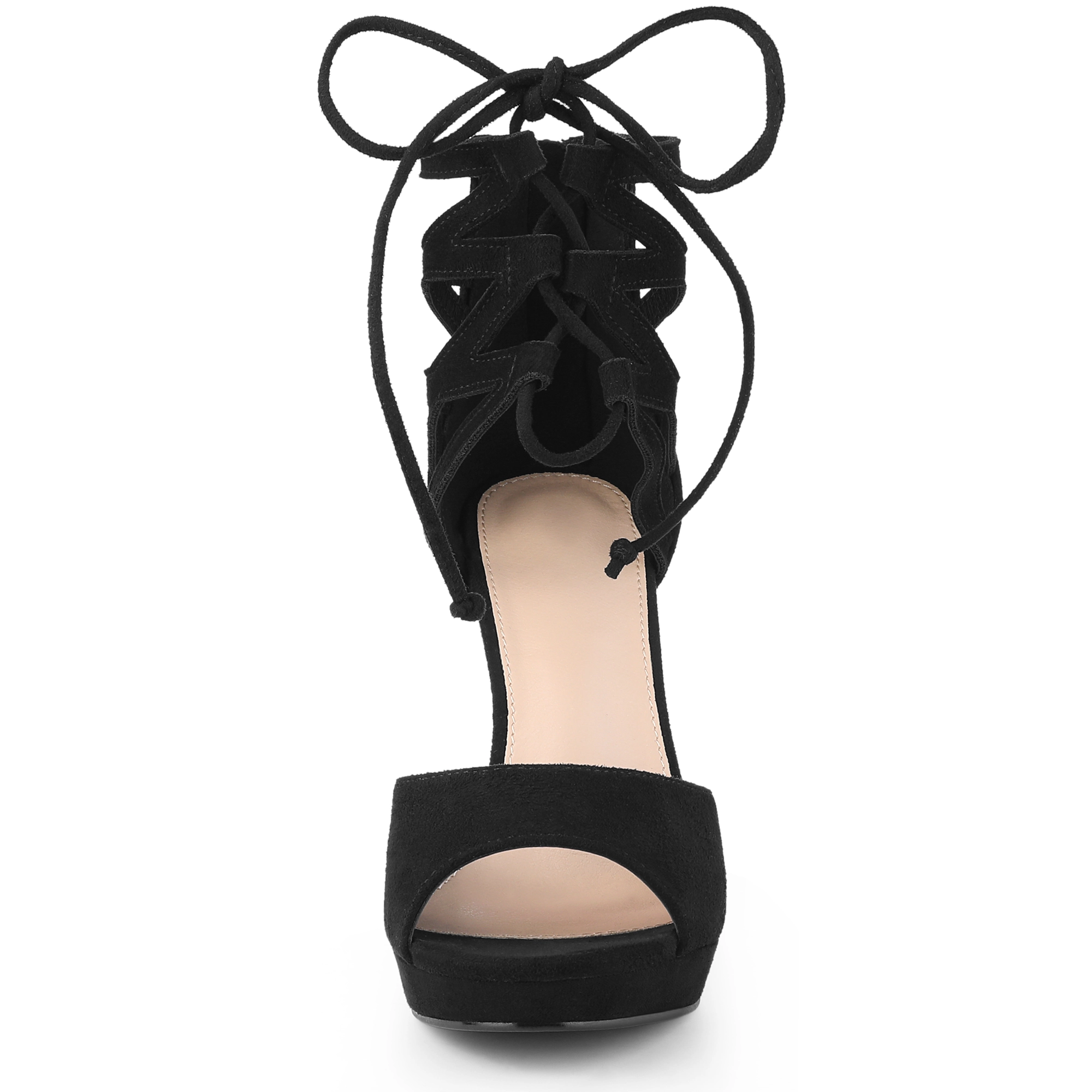 BLISSFUL STEP Women's Faux Suede Lace Up Strappy Platform Stiletto Heel Sandals
