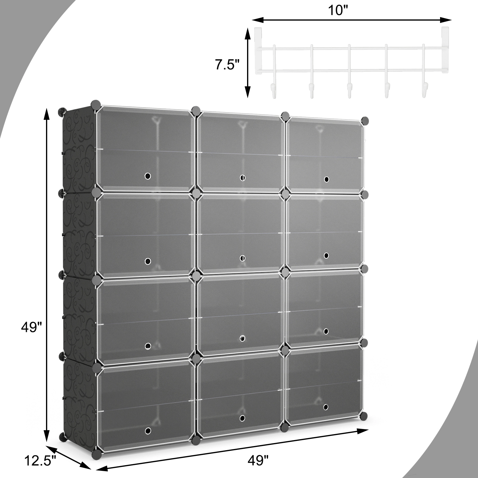 SlickBlue 12-Cube Shoe Storage Organizer with Hanging Hooks