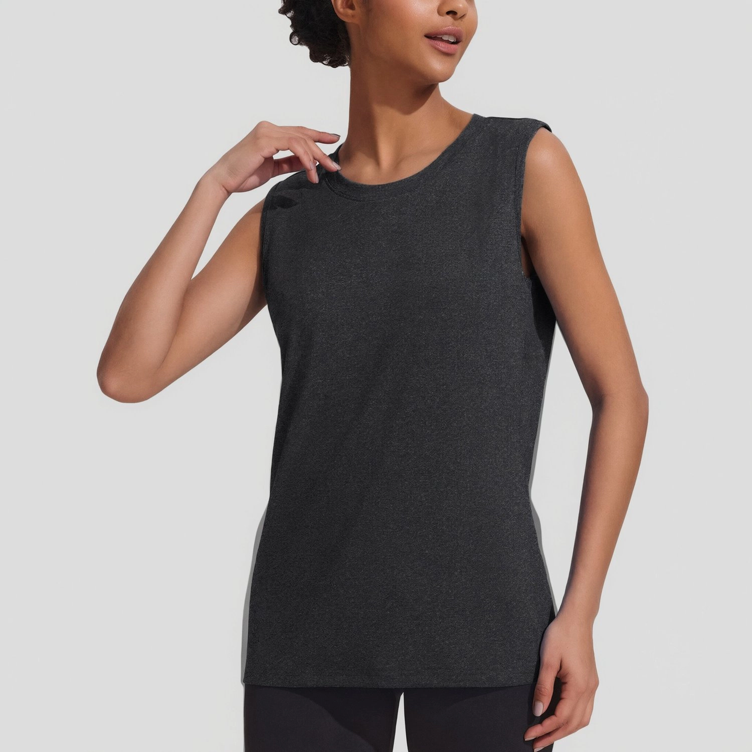Pinspark Womens Sleeveless Tank Tops Crew Neck Solid Loose Casual Workout Yoga