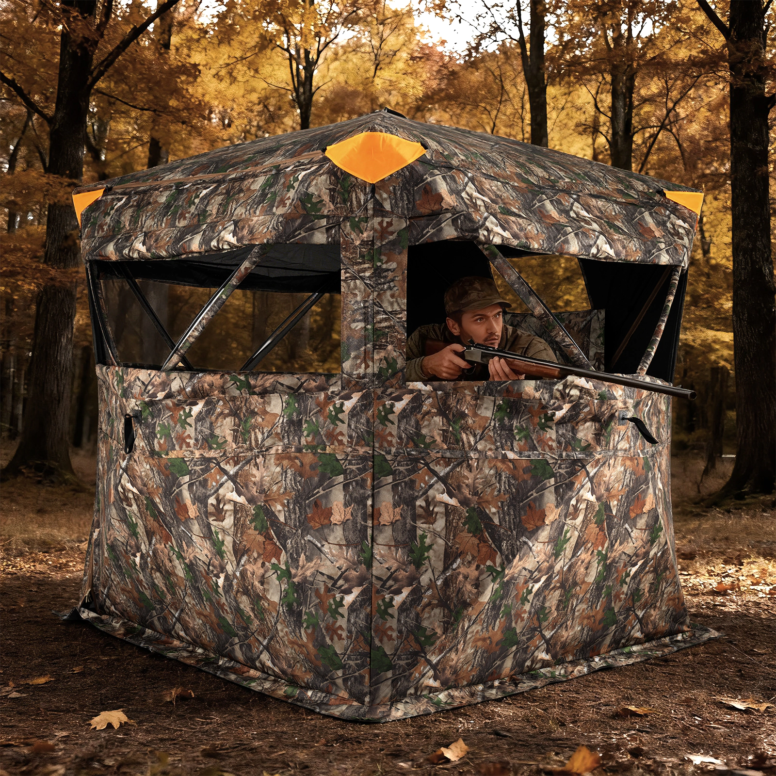 LJG 3-4 Person Hunting Blind 270° See-Through Pop-up Ground Blind with Full-Open Swing Door