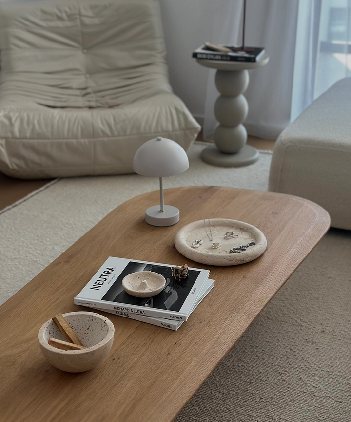 Bursera Luna Round Travertine Decorative Tray