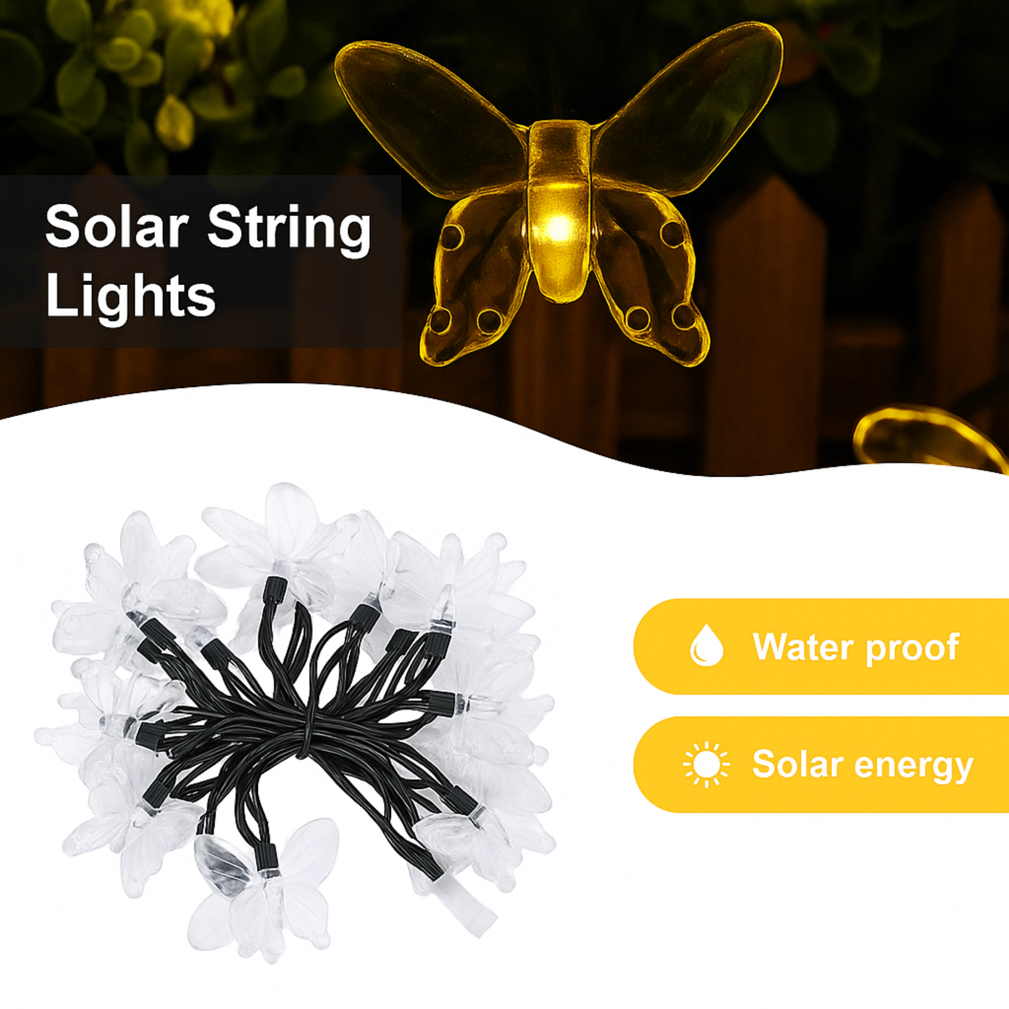 Elegani Solar Butterfly LED String Lights, 8 Modes
