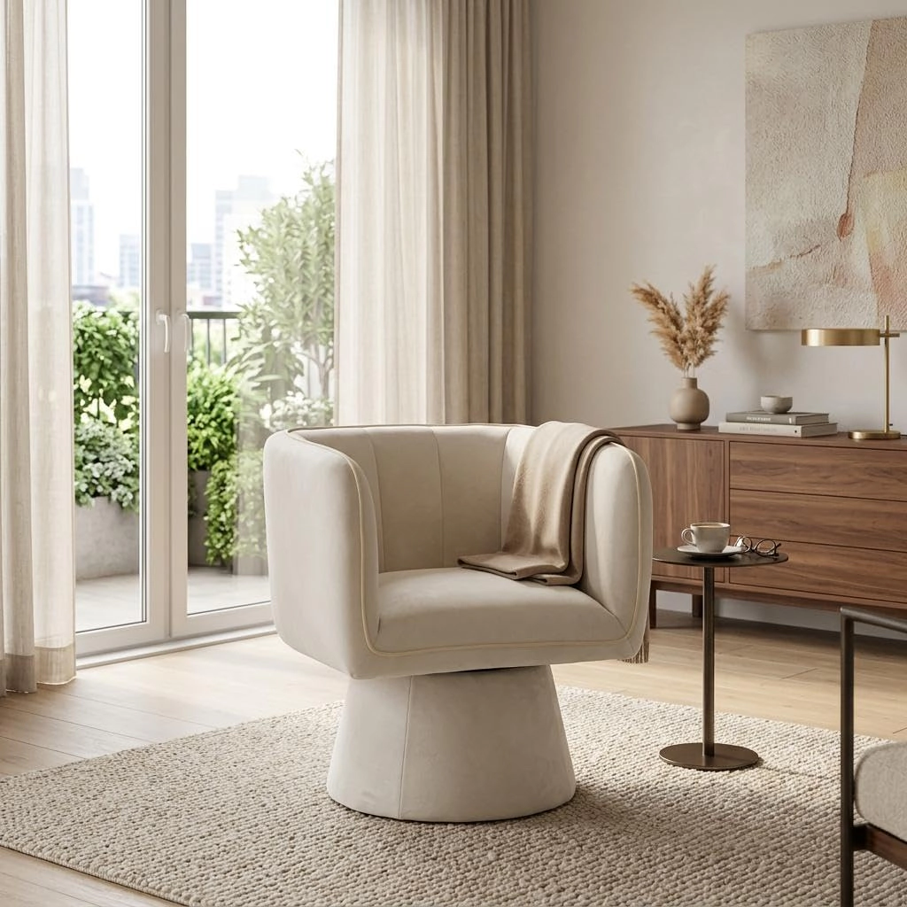 BebreezChic Modern Square 360 Swivel Upholstered Living Room Bedroom Armchair Accent Chair