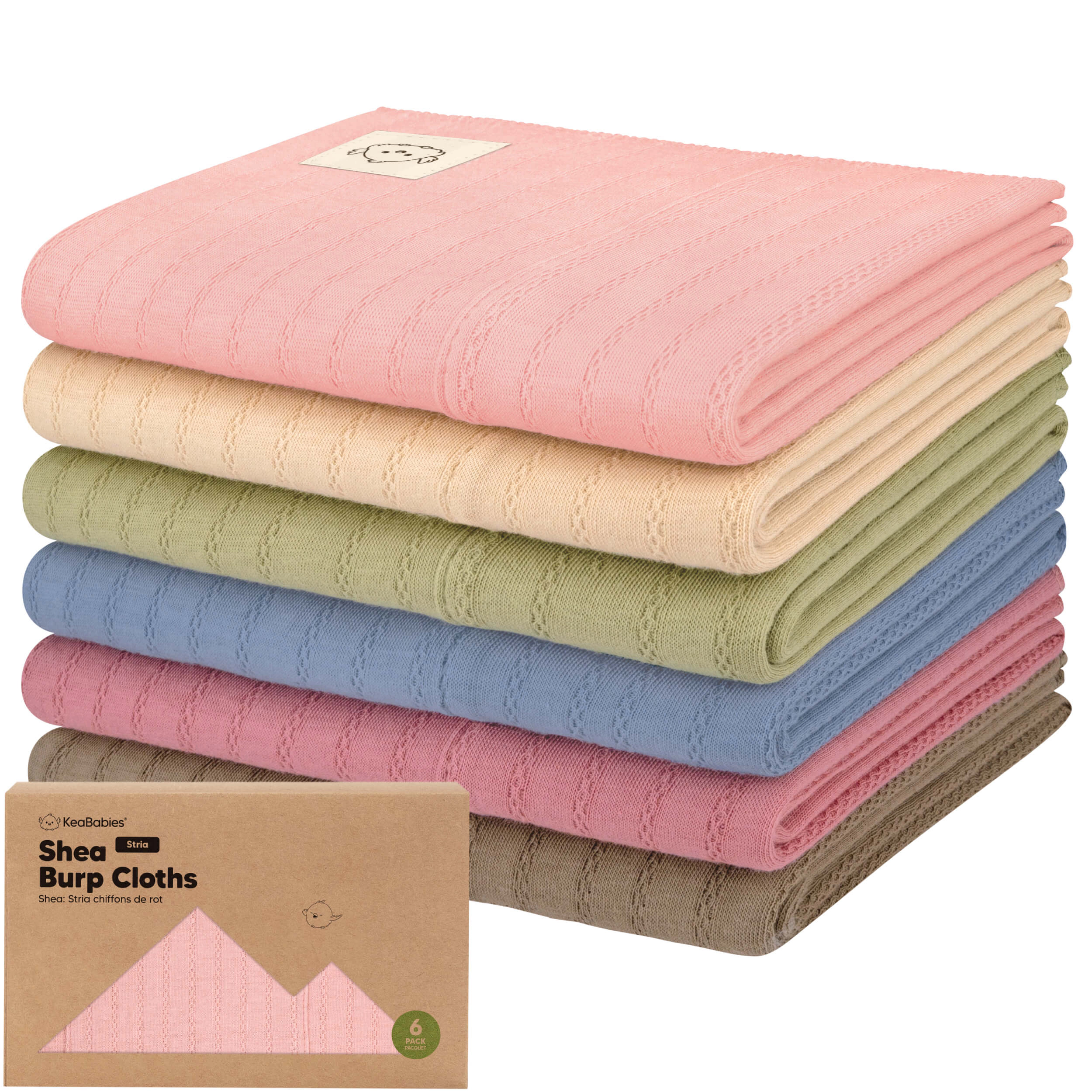 KeaBabies 6-Pack Shea (Stria) Burp Cloths for Baby Boys, Girls