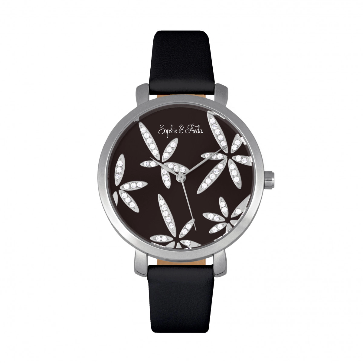 Sophie & Freda Key West Leather-Band Watch w/Swarovski Crystals