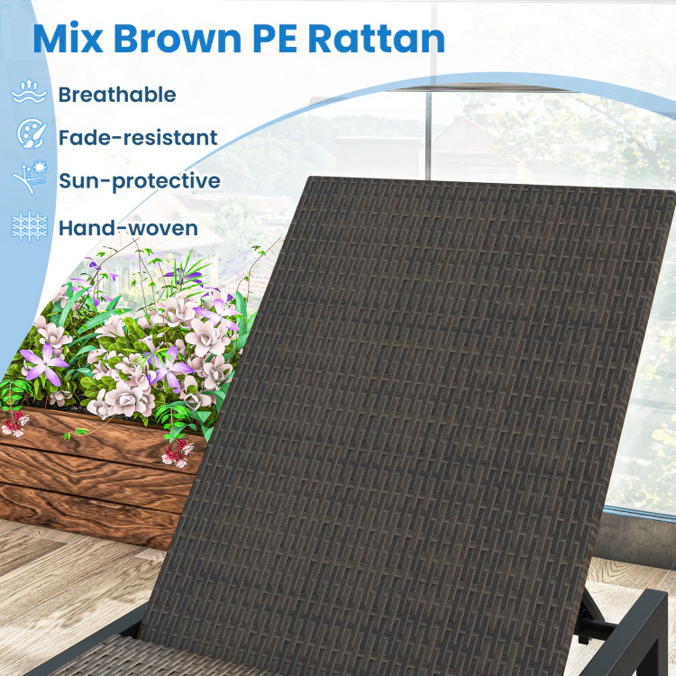 Hivvago Patio Pe Rattan Chaise Lounge With 5-Level Backrest And Wheels